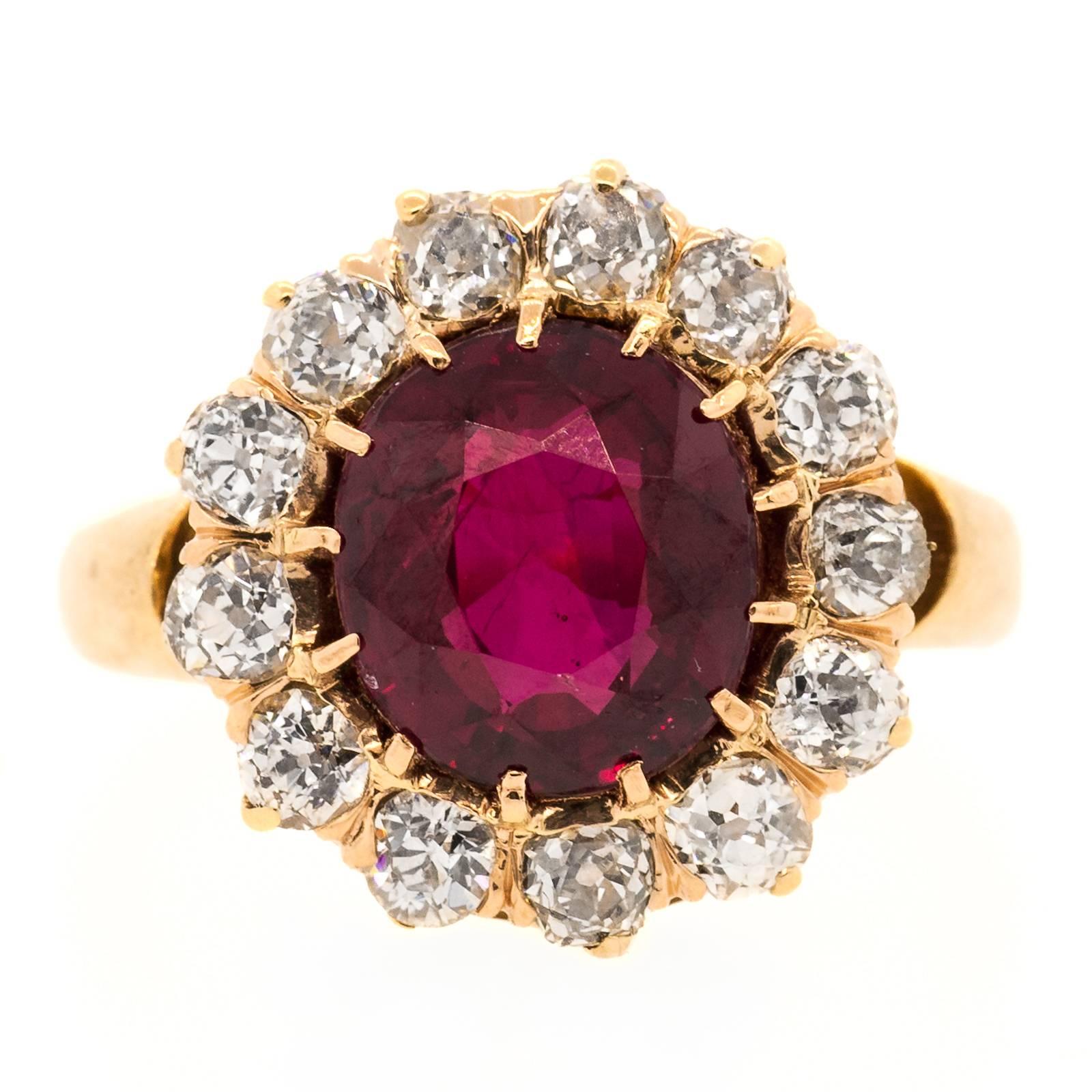 G.I.A Certified Antique Ruby and Old Cut Diamond Gold Ring