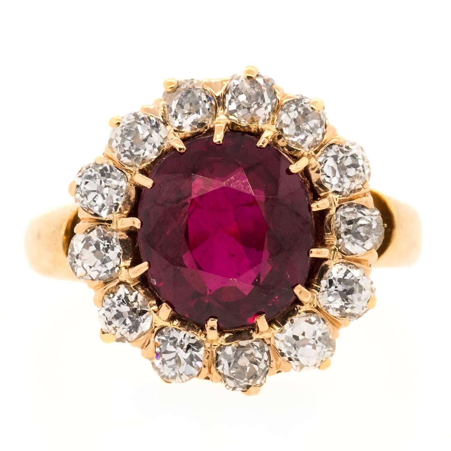 Antique Ruby and Old Cut Diamond Gold Ring For Sale at 1stdibs