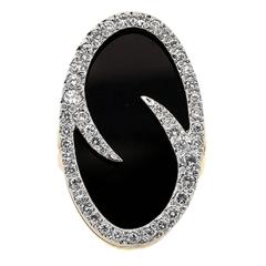 1970s Onyx Diamond Gold Ring