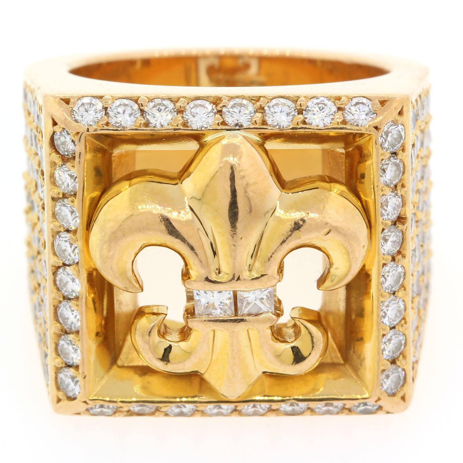 Chrome Hearts Fleur de Lis Diamond  Gold Ring In Excellent Condition In Beverly Hills, CA
