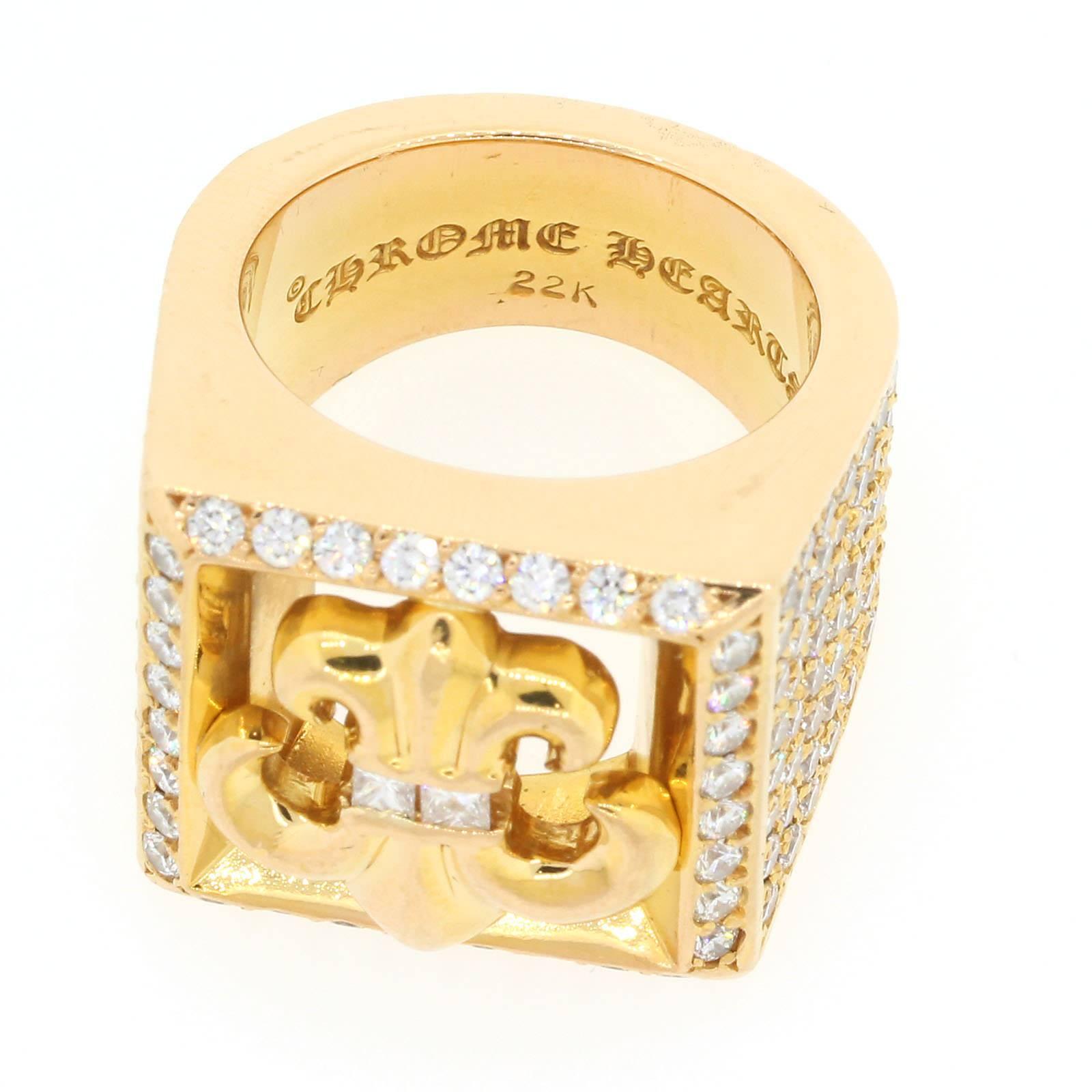 Women's or Men's Chrome Hearts Fleur de Lis Diamond  Gold Ring
