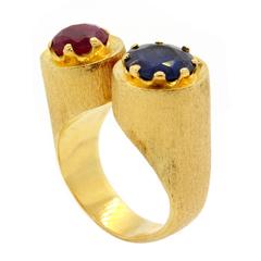 Vintage 1960 Ceylon Sapphire Burma Ruby Gold Ring