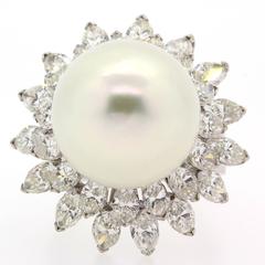 1960s Baroque South Sea Pearl Diamond Platinum Ring
