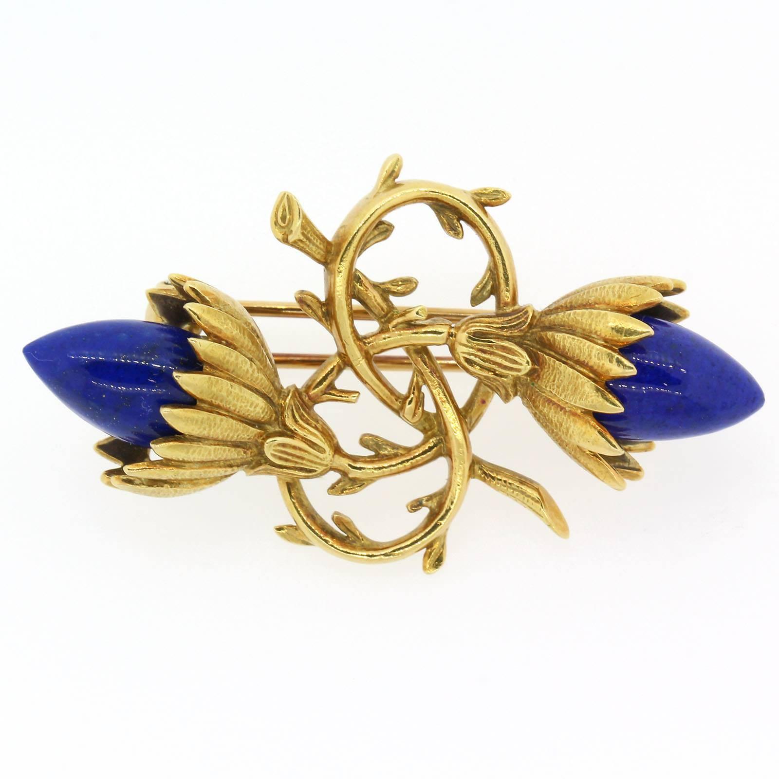A Coveted vintage Jean Schlumberger for Tiffany & Co. stylized cone shaped cabochon Lapiz Lazuli  18KT yellow gold brooch.  Classic Elegance!