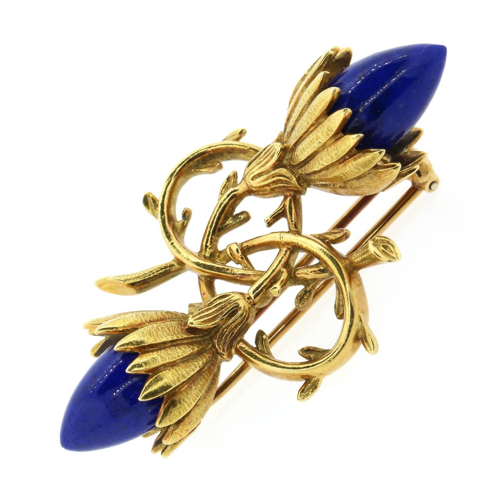 1970s Tiffany & Co. Schlumberger Lapis Lazuli Gold Brooch In Excellent Condition In Beverly Hills, CA