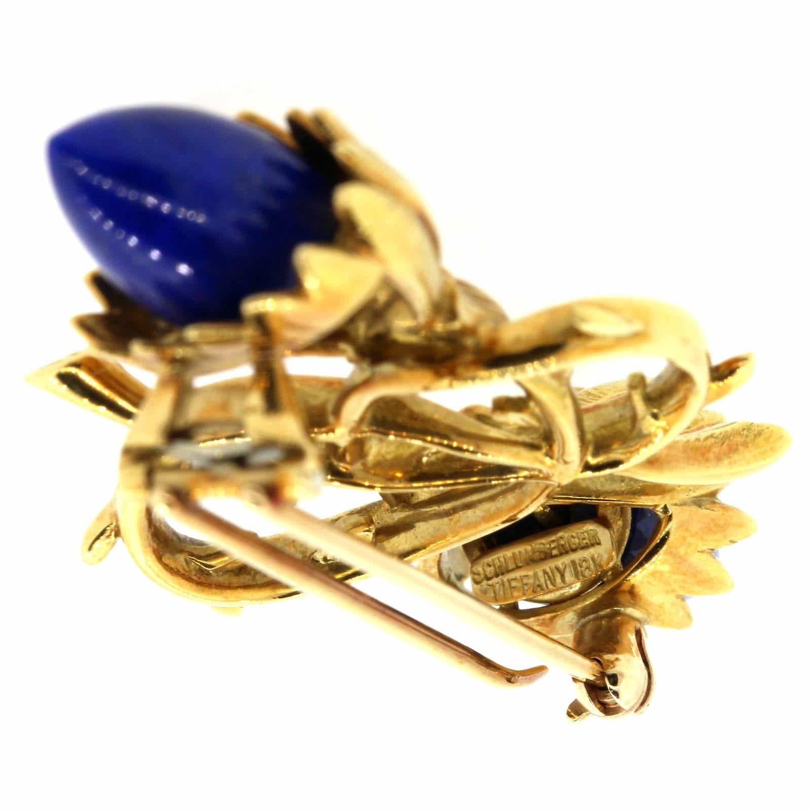 Modern 1970s Tiffany & Co. Schlumberger Lapis Lazuli Gold Brooch