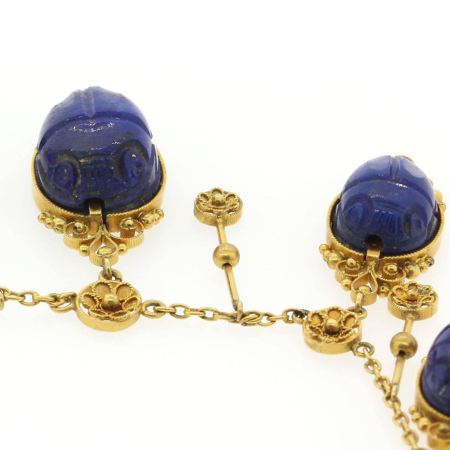 Egyptian Scarab Pectoral Brooch With Lapis Lazuli - Antique Gold Plated Pewter Jewelry - View #5