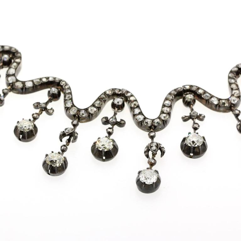 1850s French Old European Cut Diamonds Silver Gold Necklace at 1stDibs