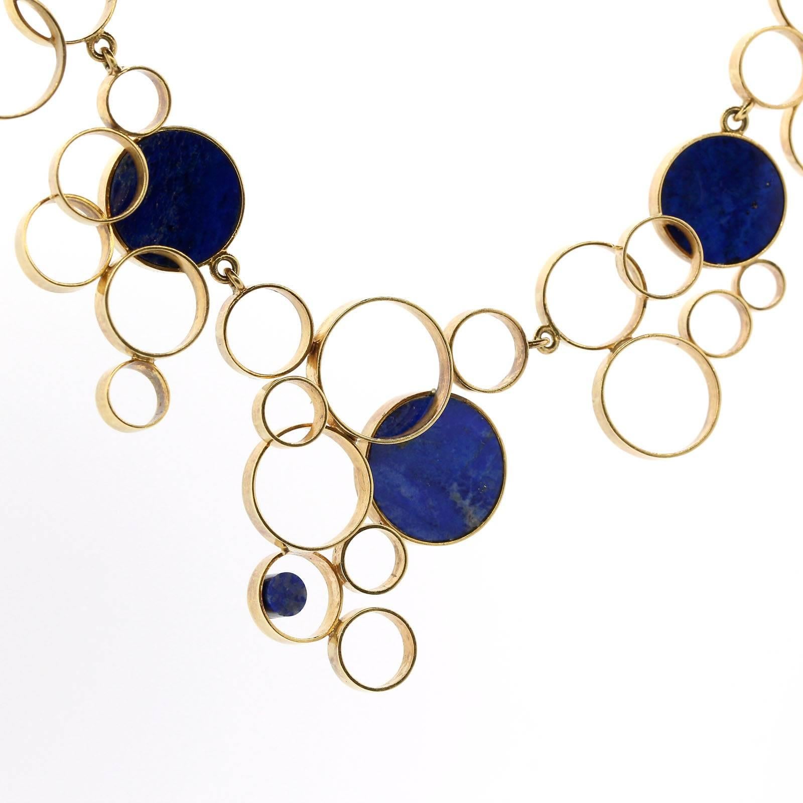 Modern 1960s Lapis Lazuli Gold Necklace