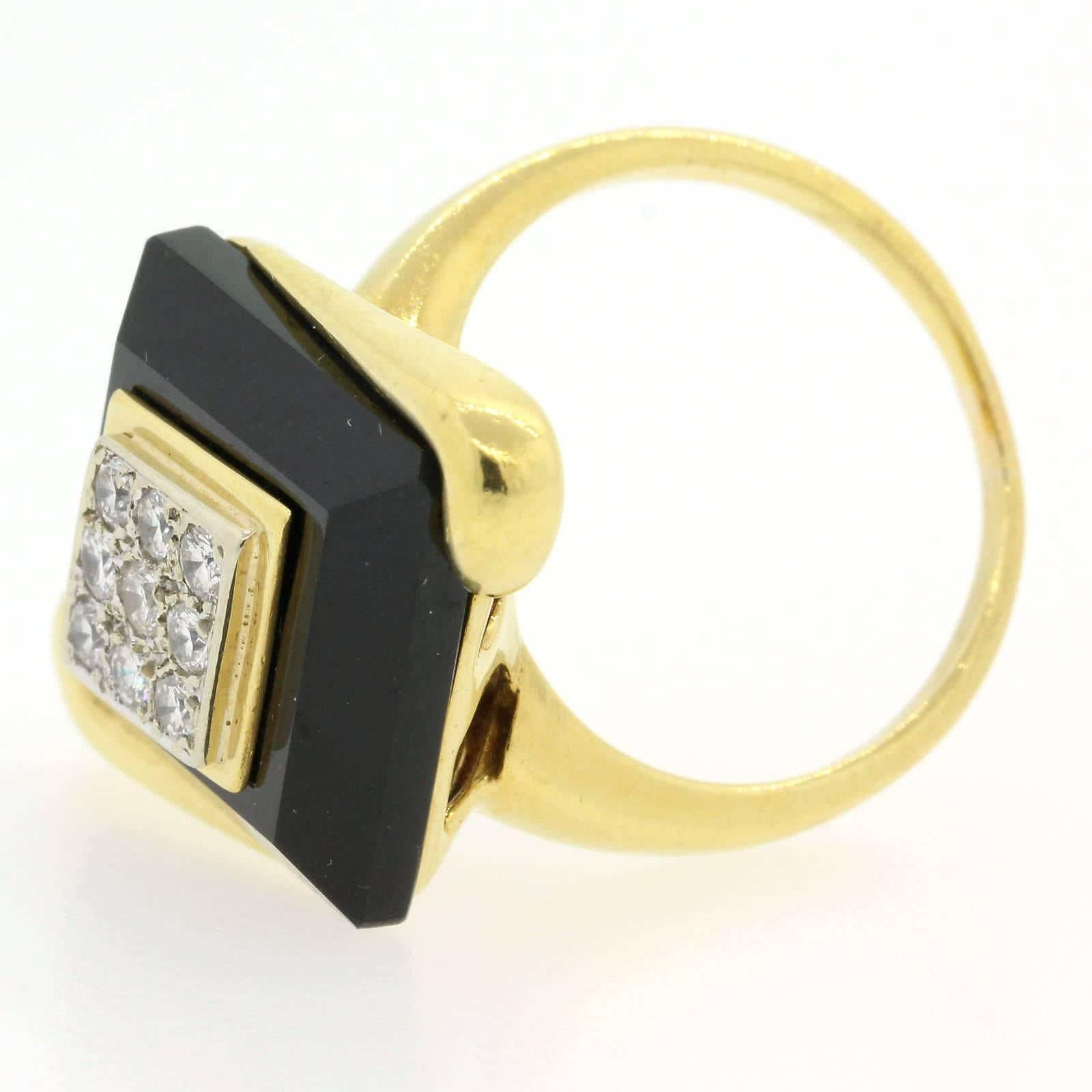 Women's or Men's Modern Onyx Diamond Gold Lozenge Ring