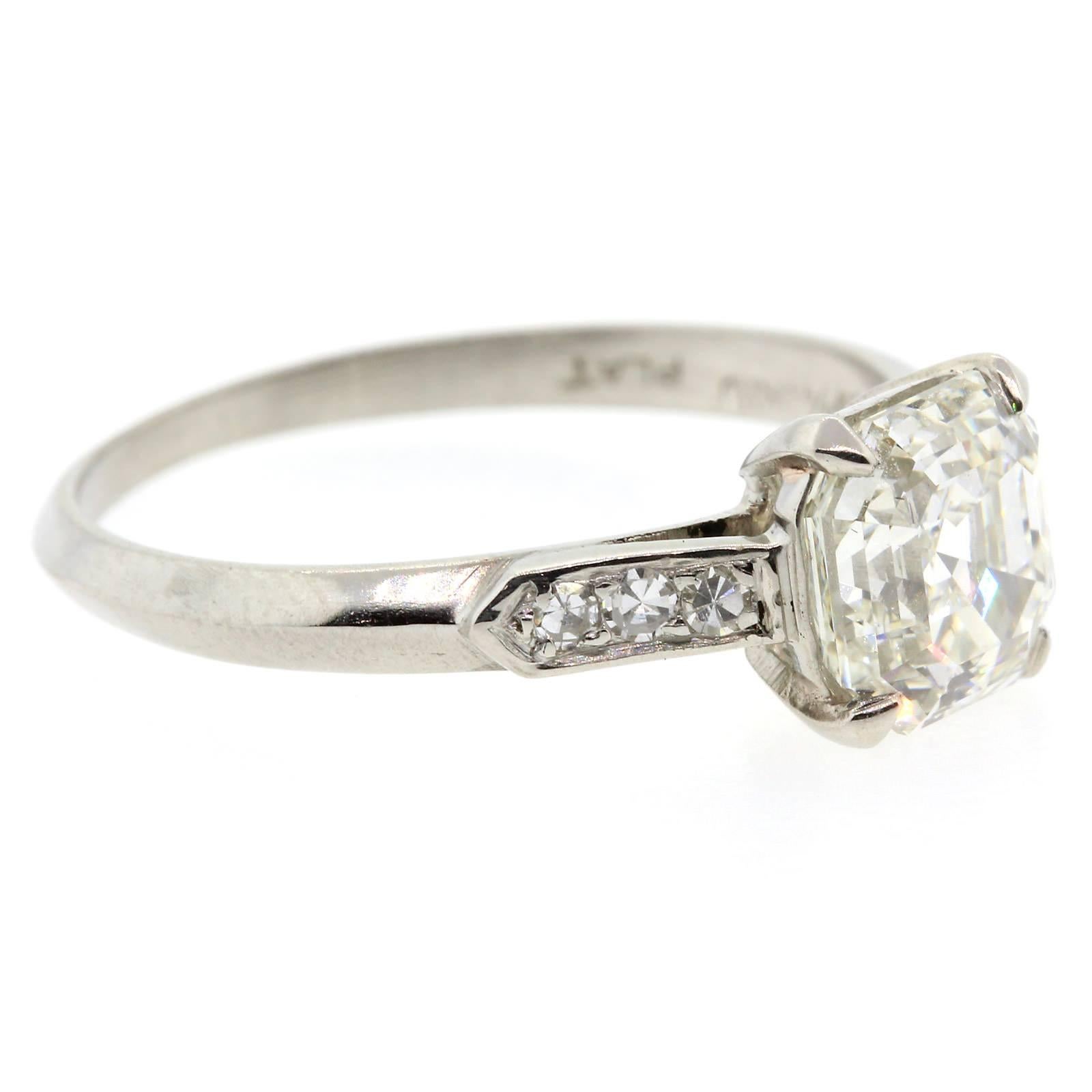 Modernist 1940s 1.53 Carat GIA Cert Asscher Cut Diamond Platinum Ring