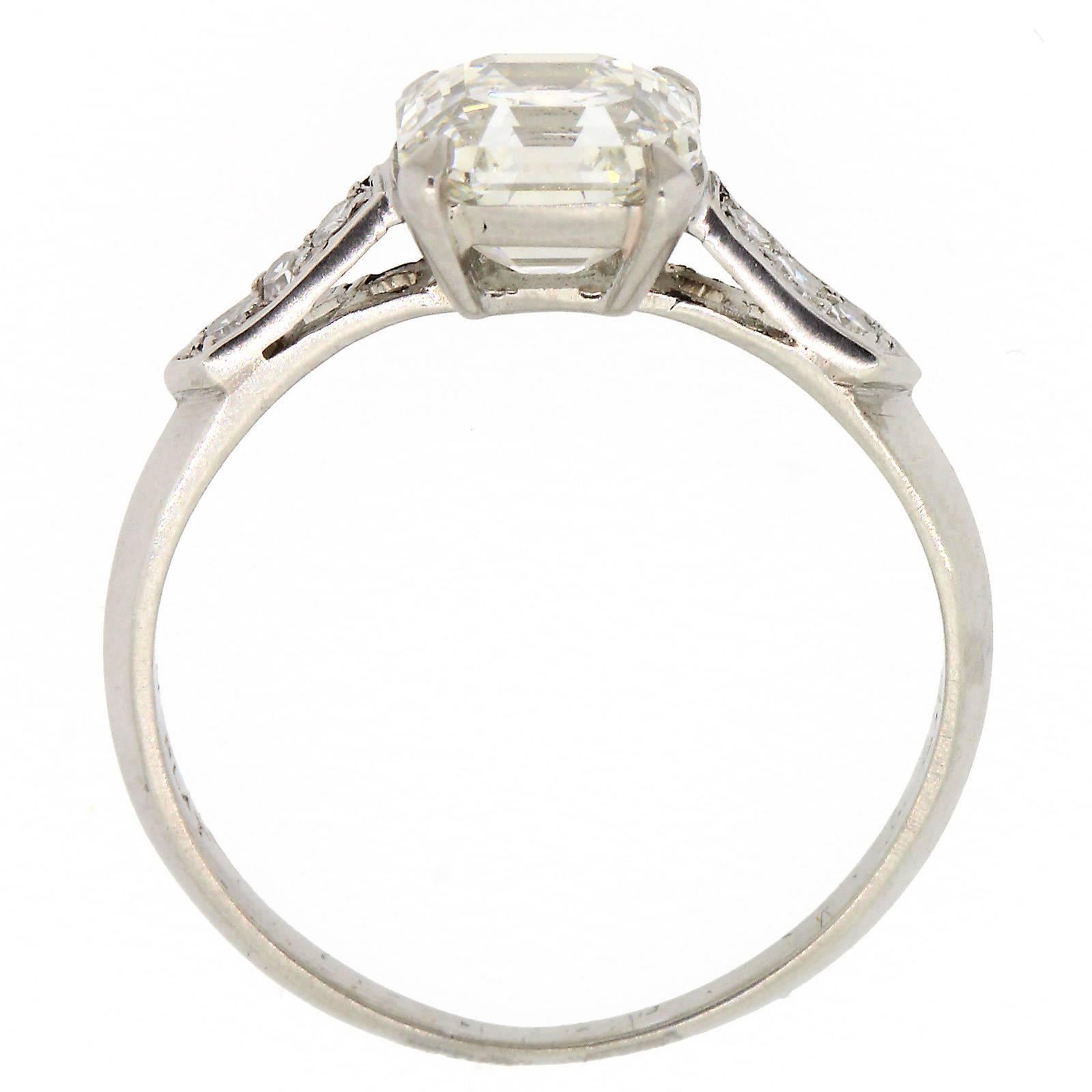 1940s 1.53 Carat GIA Cert Asscher Cut Diamond Platinum Ring 2