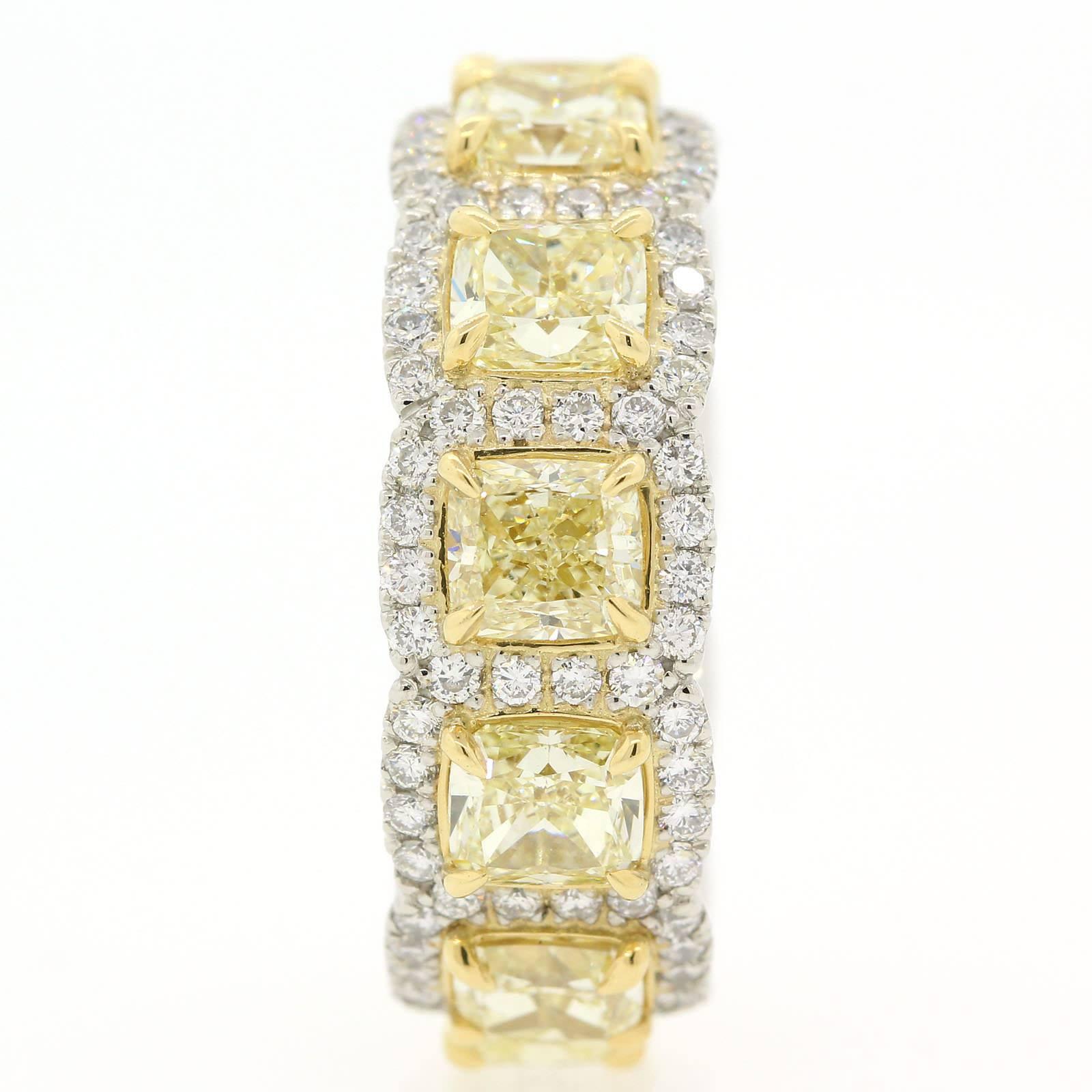 Modern 7.39 Carats Of Fancy Yellow Radiant & Round Cut Diamonds Eternity Band Ring