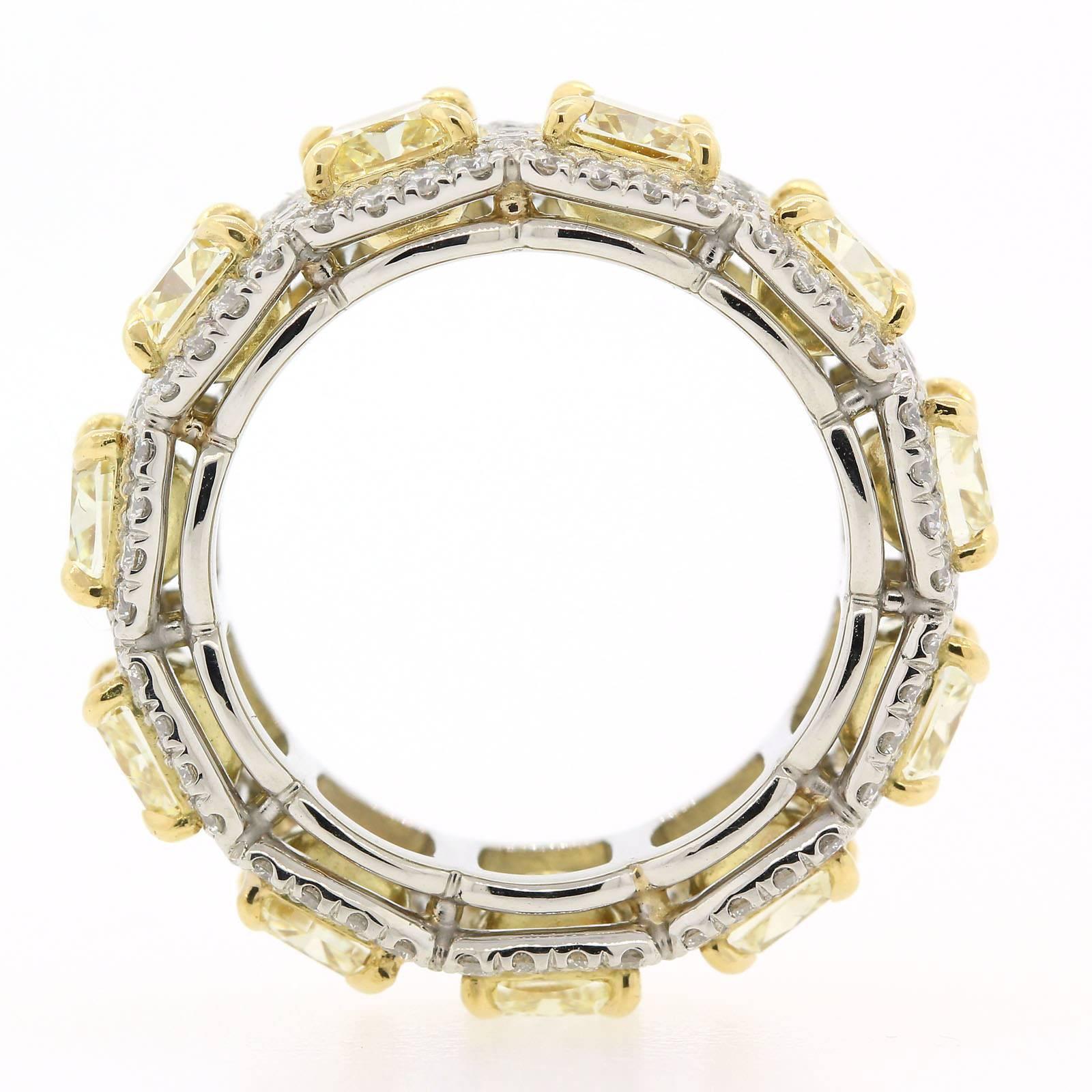 Radiant Cut 7.39 Carats Of Fancy Yellow Radiant & Round Cut Diamonds Eternity Band Ring