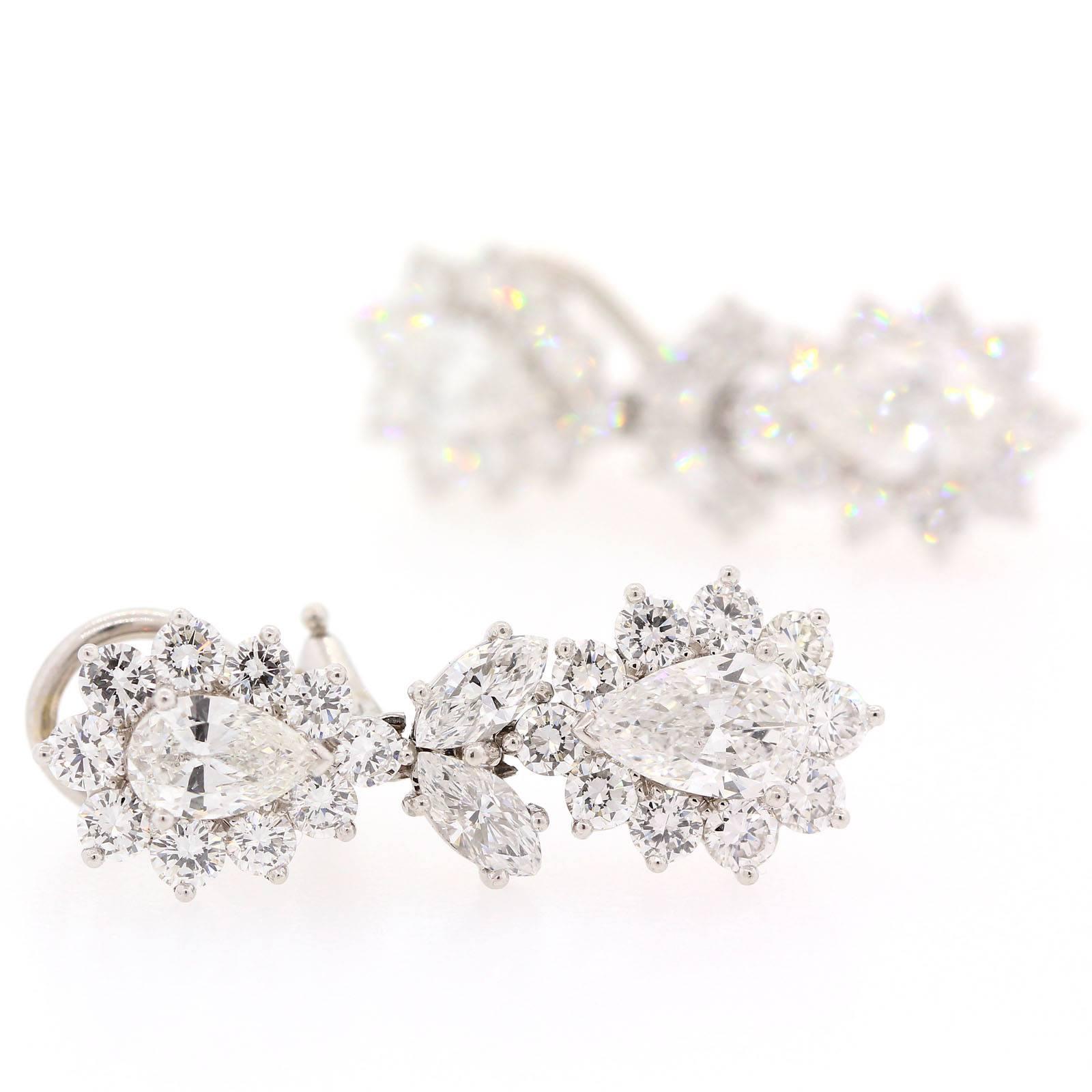 Modern 1960s Diamond Platinum Pear Shape Drop Earrings