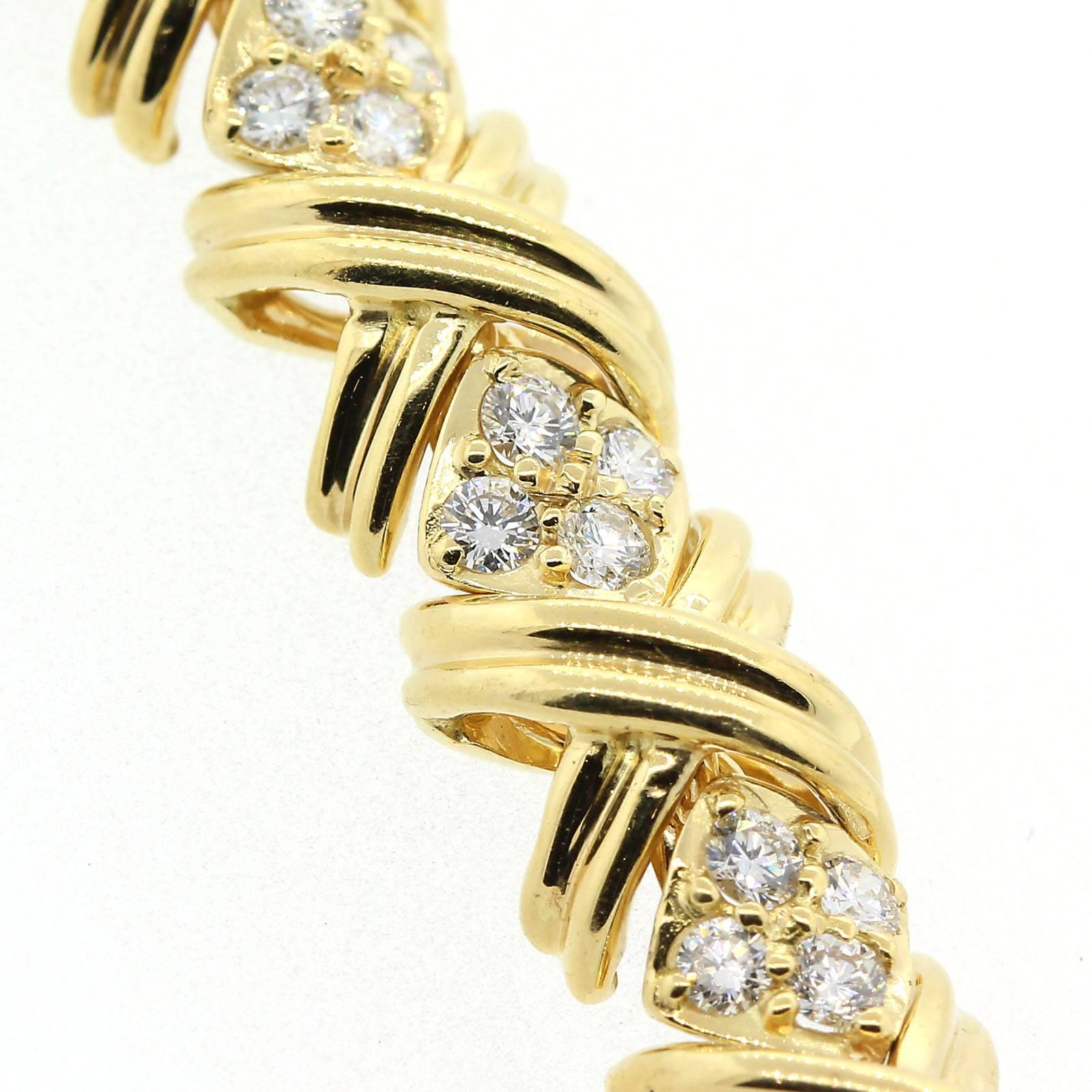 Tiffany & Co. Signature X Diamond Gold Bracelet In Excellent Condition In Beverly Hills, CA