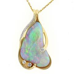 Australian Multicolor Opal Diamond Gold Pendant