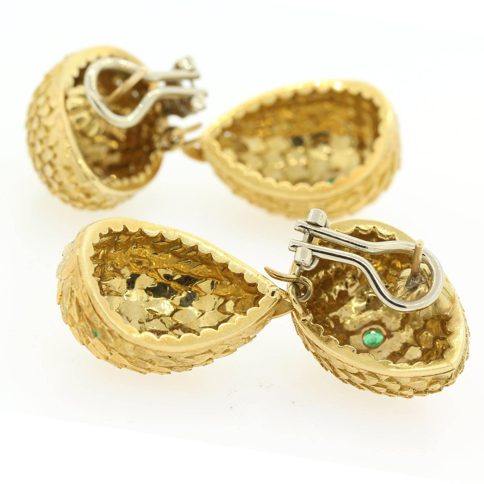 Modern 1960s Day-Night Emerald Gold Drop Earrings