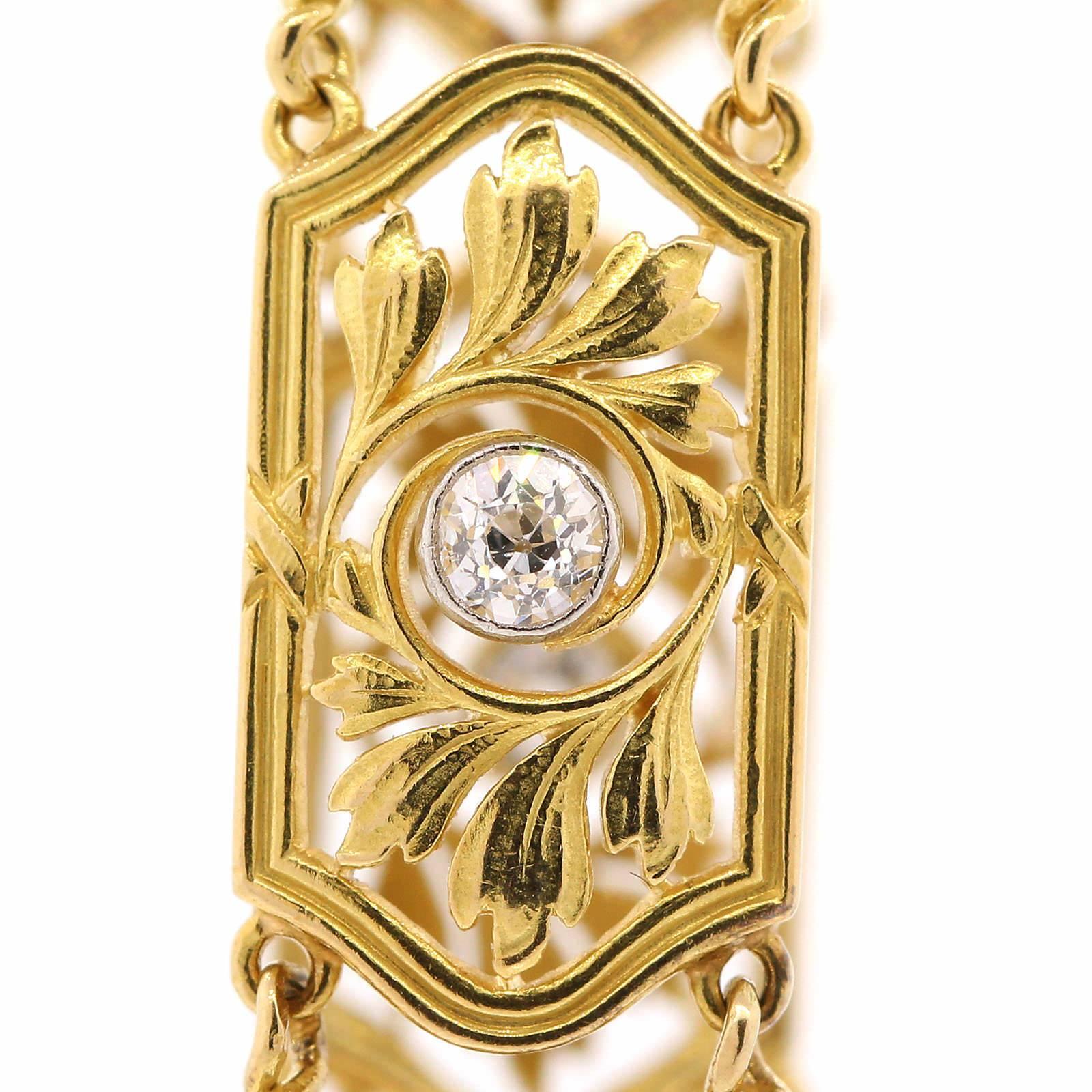 1900s Art Nouveau Diamond Gold Bracelet In Excellent Condition In Beverly Hills, CA
