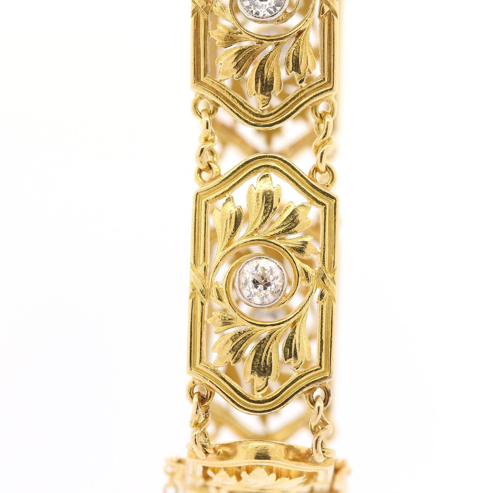 1900s Art Nouveau Diamond Gold Bracelet 1