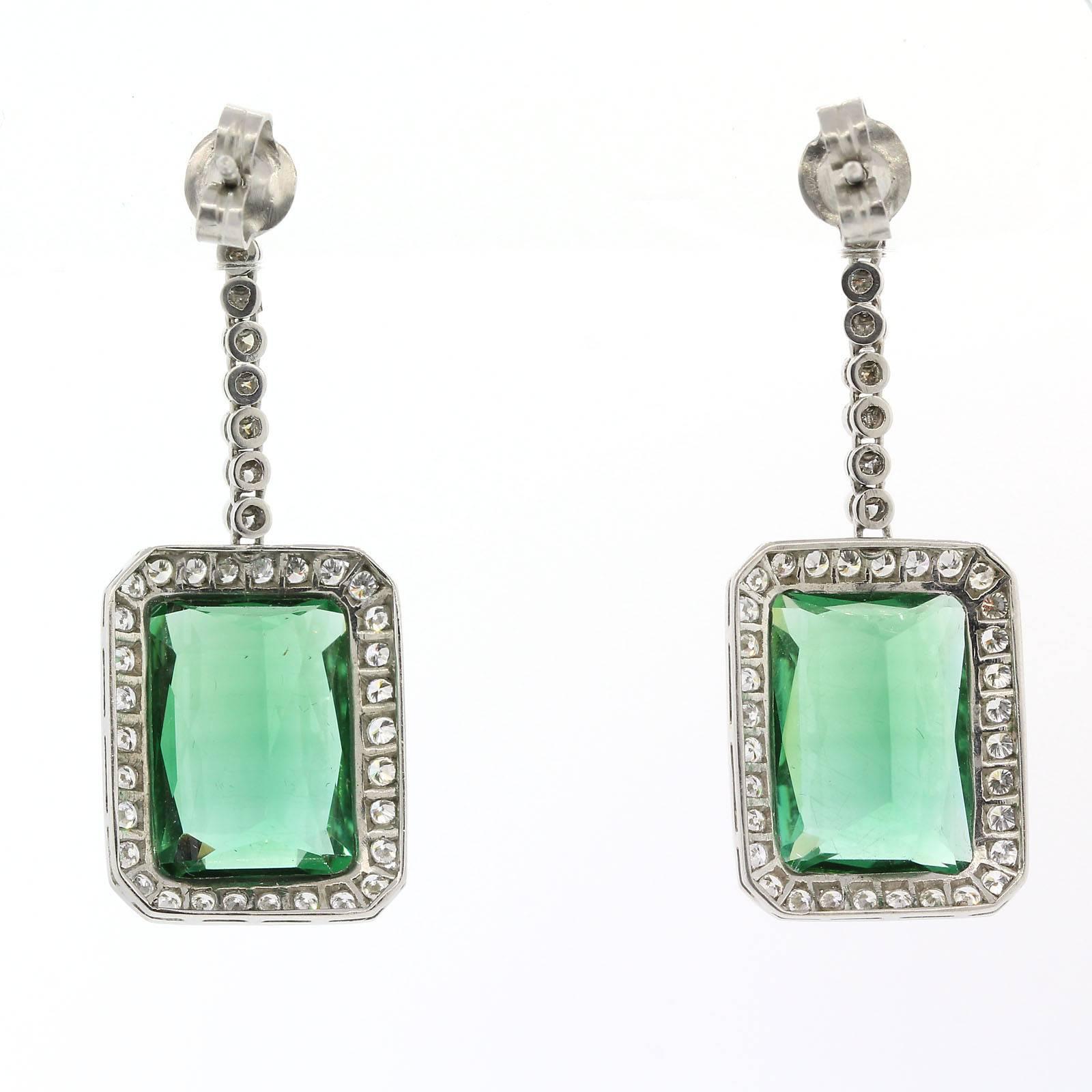 Modern Tourmaline Diamond Platinum Earrings In New Condition In Beverly Hills, CA