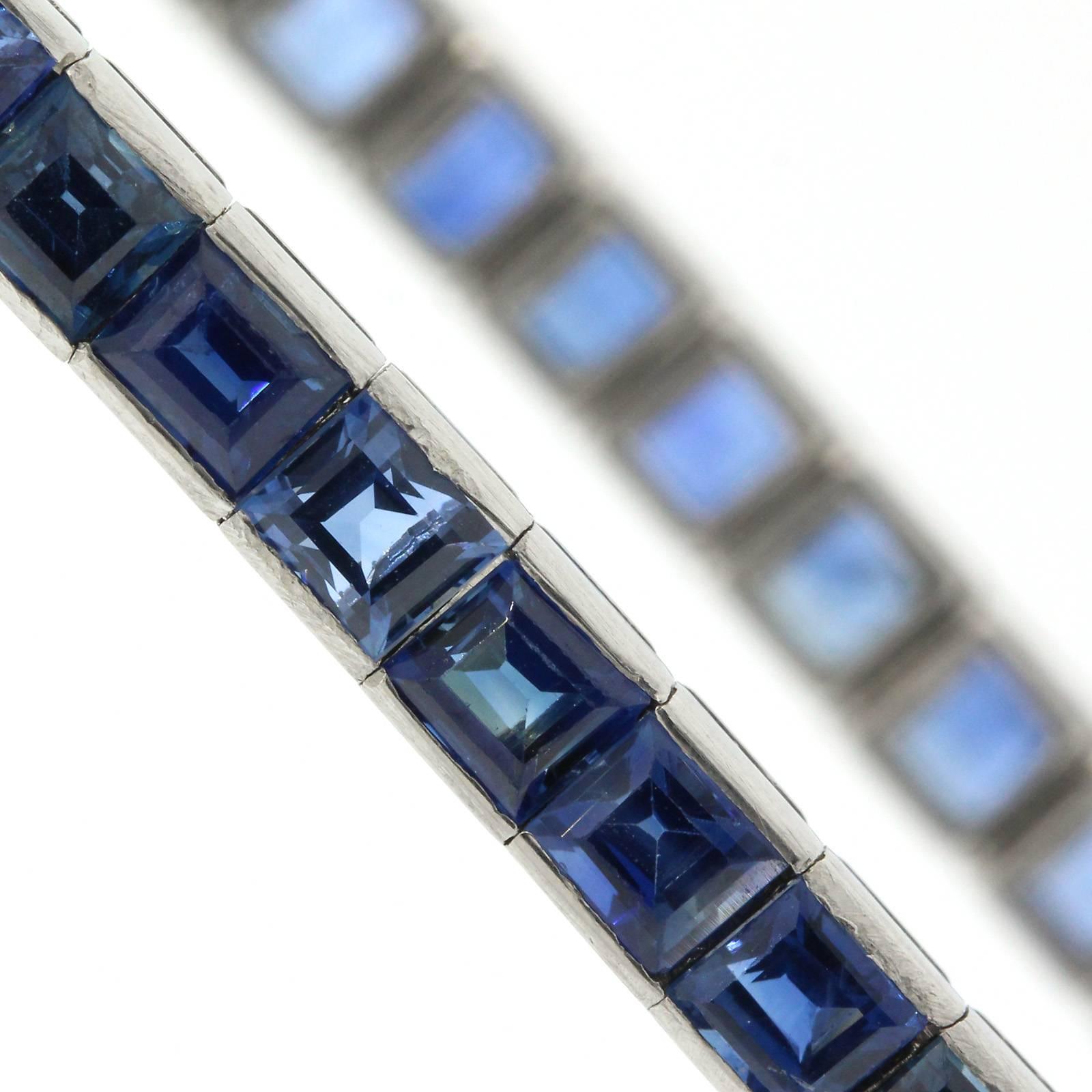 Women's 1970s Sapphire Gold Straight Line Bracelet