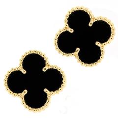 Van Cleaf & Arpels Retro Onyx Gold Alhambra Earrings