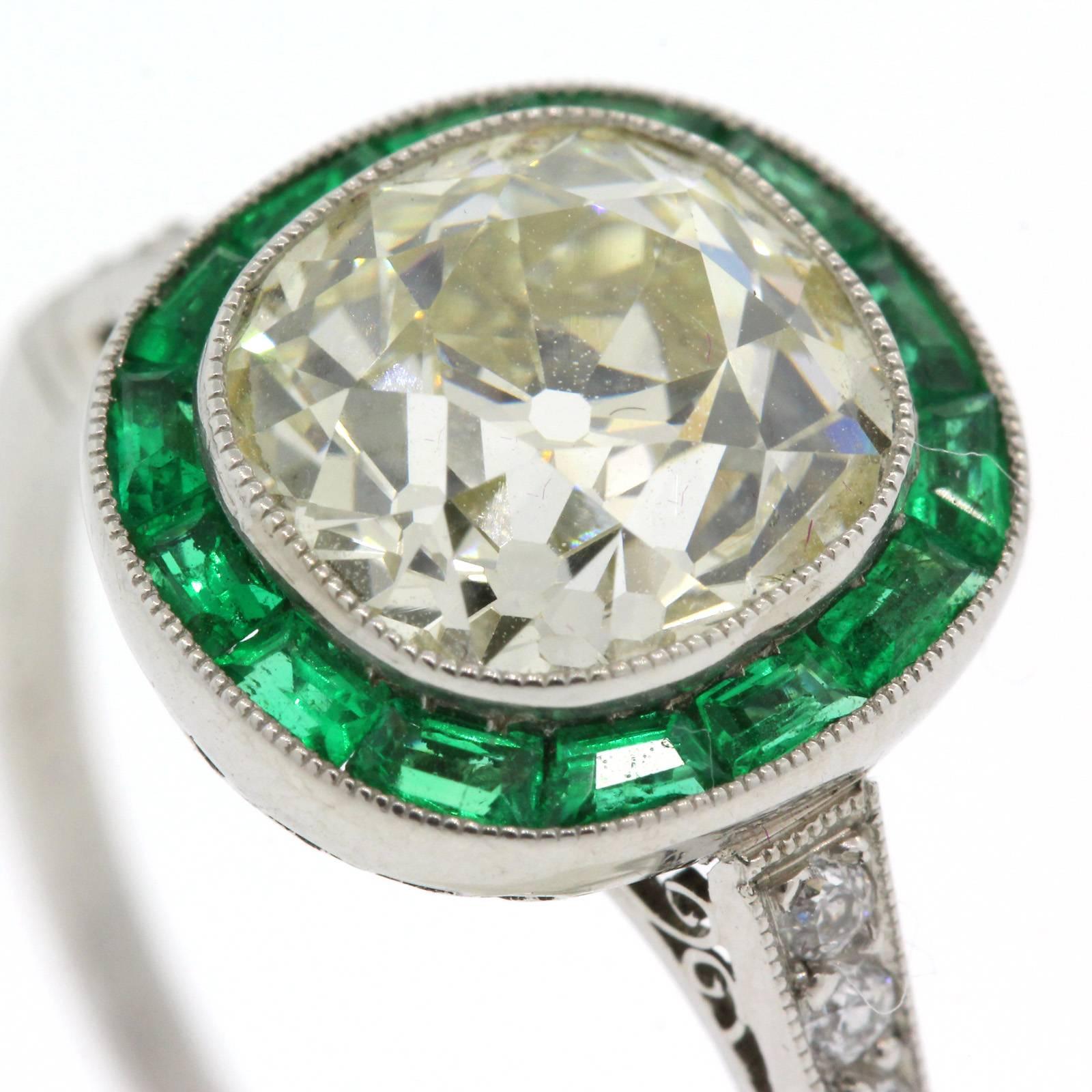 Art Deco  Old Cushion Cut Diamond  Platinum Ring