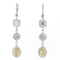 Brilliant Fancy Yellow & White Diamonds Dangling Earrings