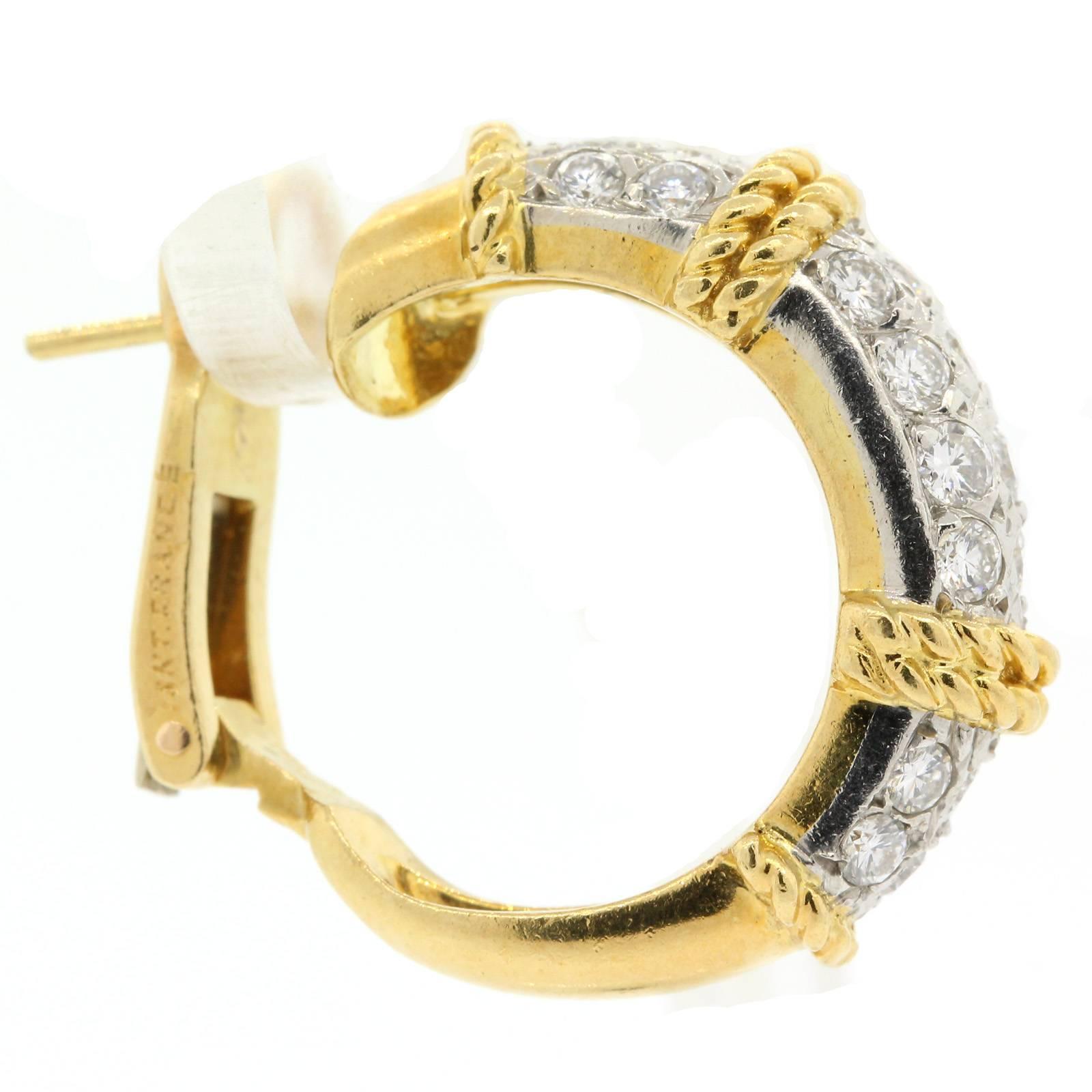 1970s Fred Paris Diamond Gold half hoop Earrings 1