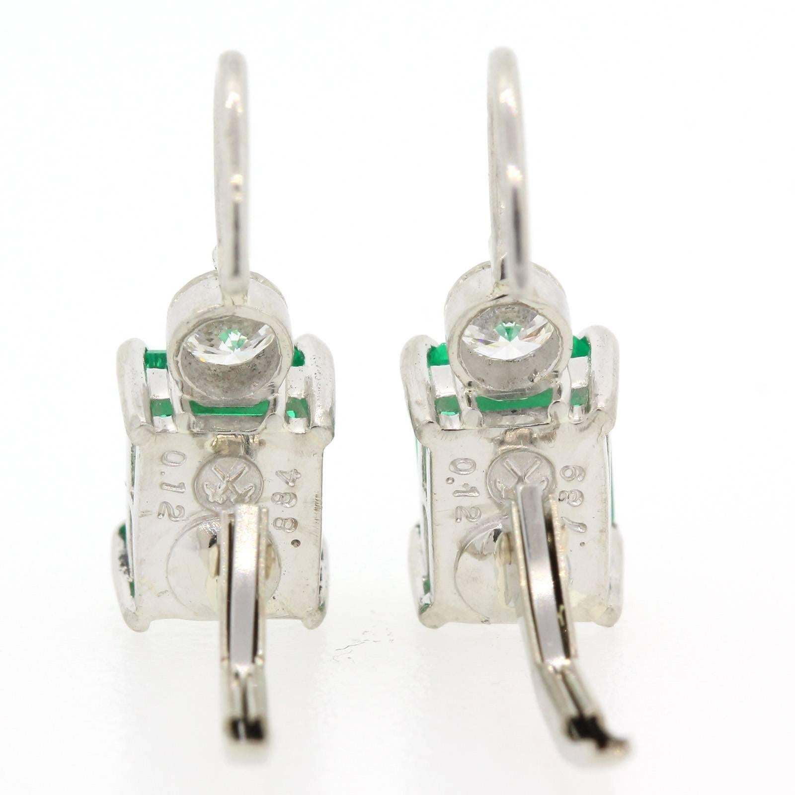Modern Colombian Emerald Diamond Platinum Earrings