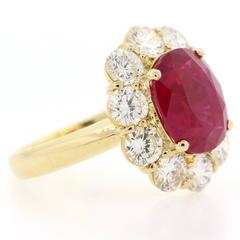 G.I.A. Certified 5.56 carat Natural Corundum Red Ruby Diamond gold Ring