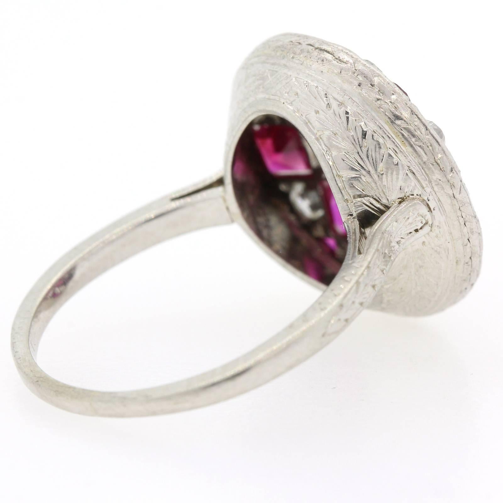 Women's 1920s Diamond Ruby Platinum Ring