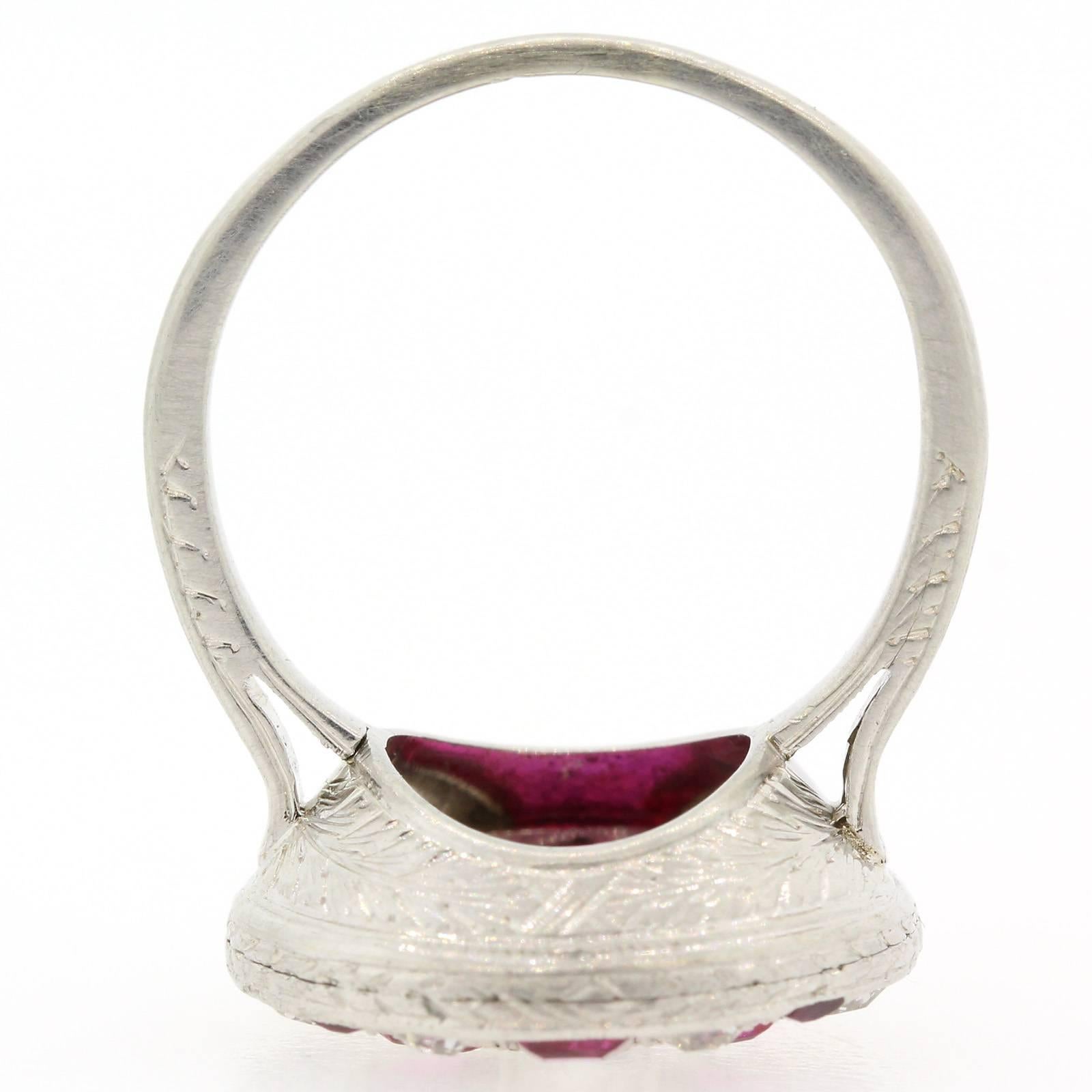 1920s Diamond Ruby Platinum Ring 1