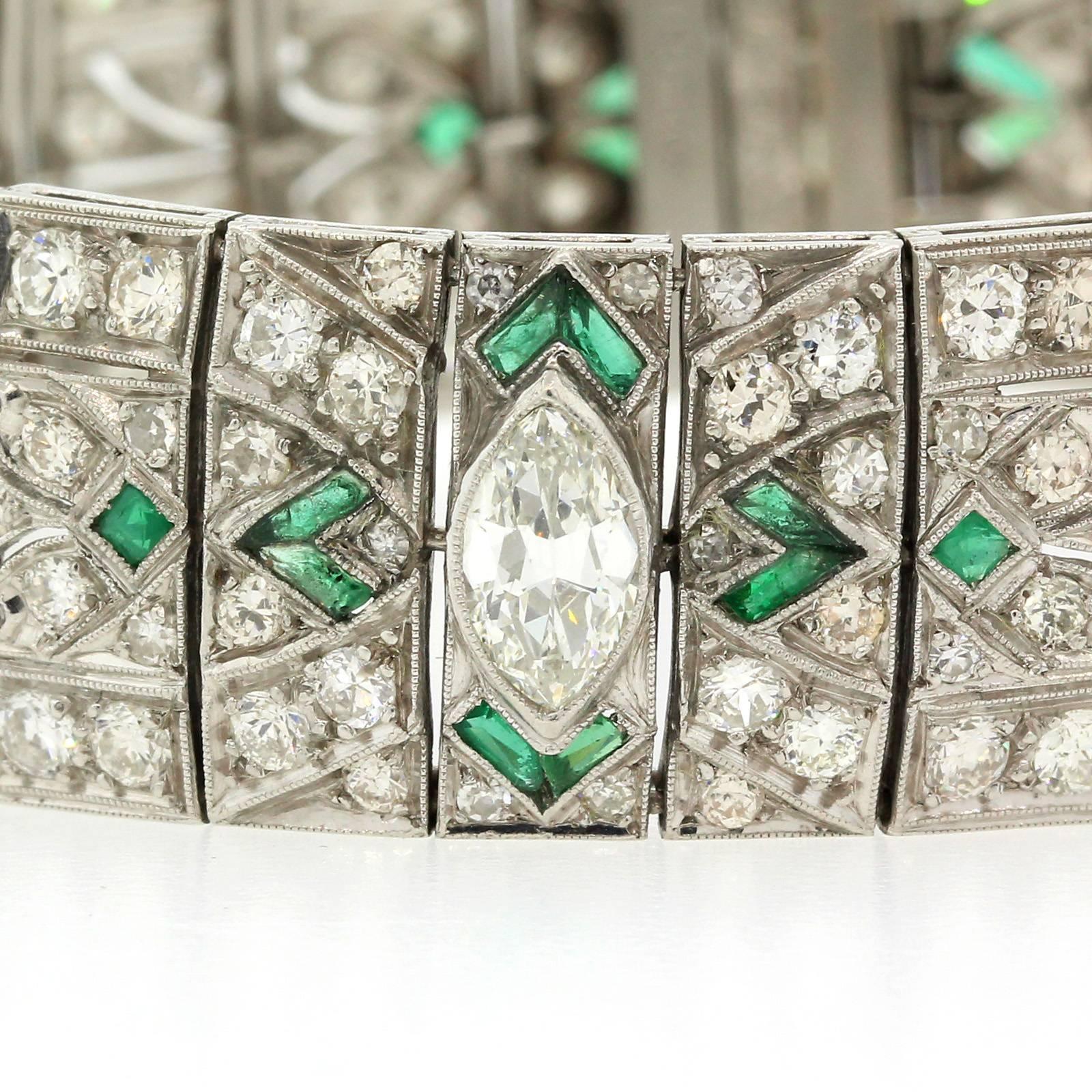 Marquise Cut 12.50 Carat Old Diamond Art Deco Platinum Bracelet For Sale