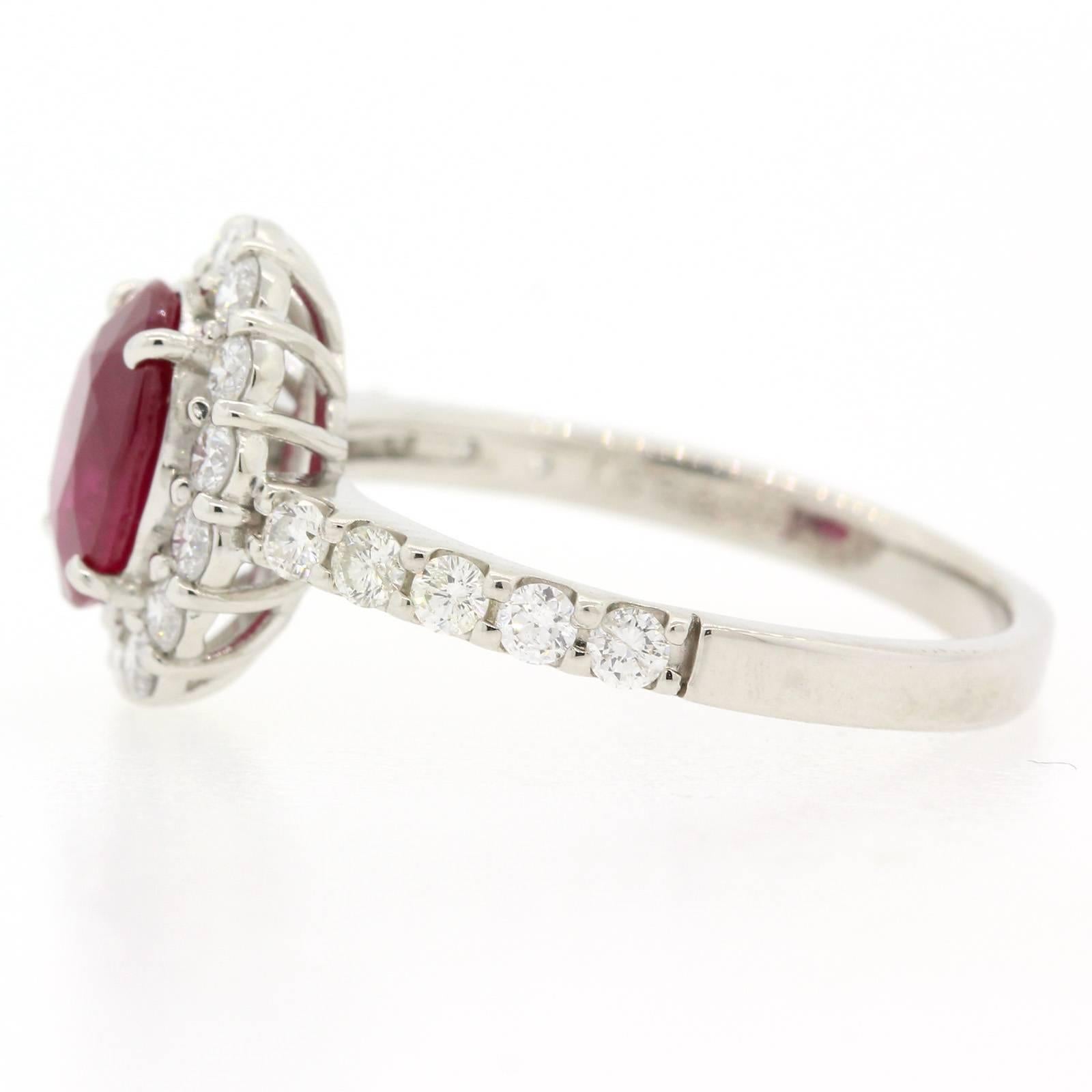 Women's or Men's Modern Oval Burma Ruby Diamond Platinum Ring