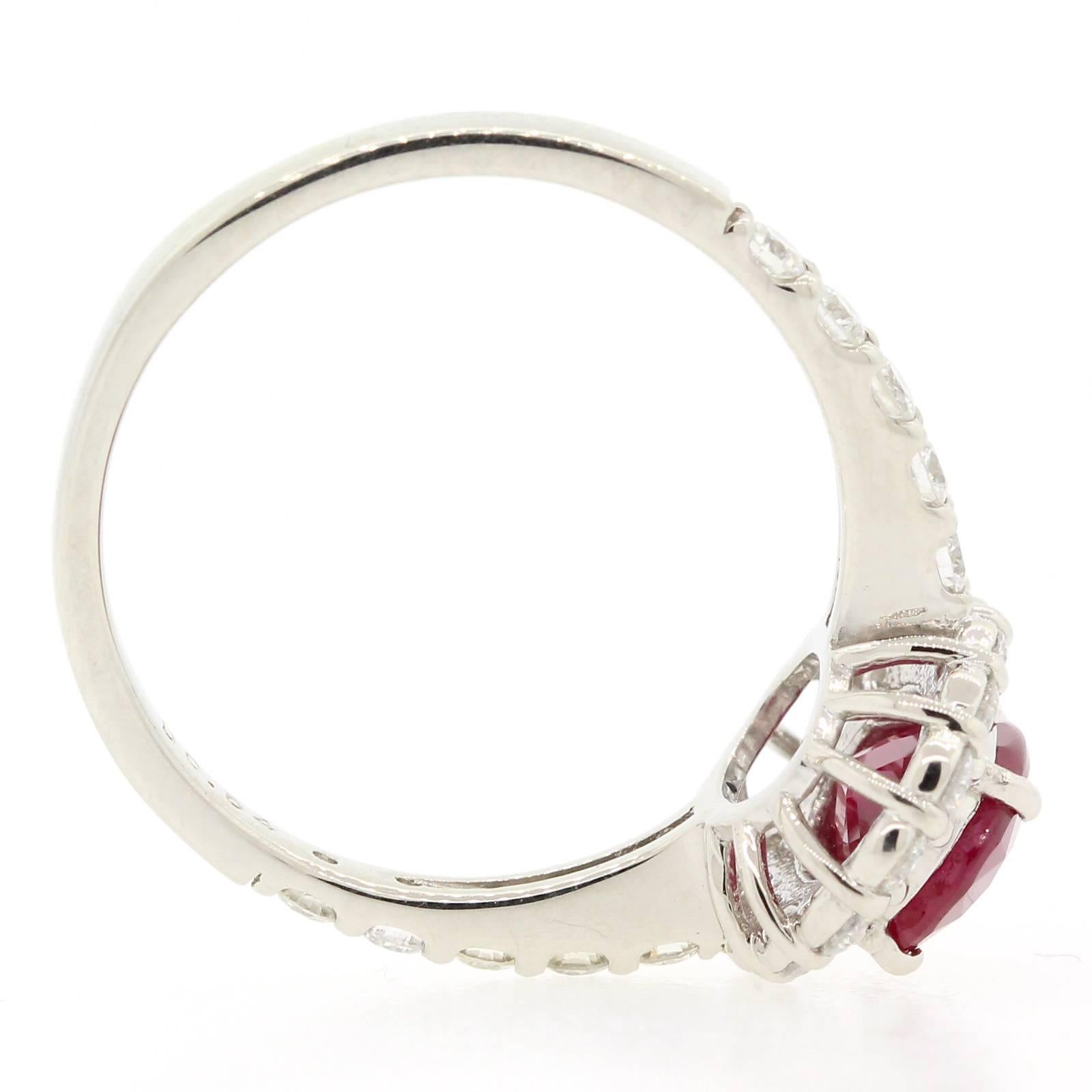 Modern Oval Burma Ruby Diamond Platinum Ring 1