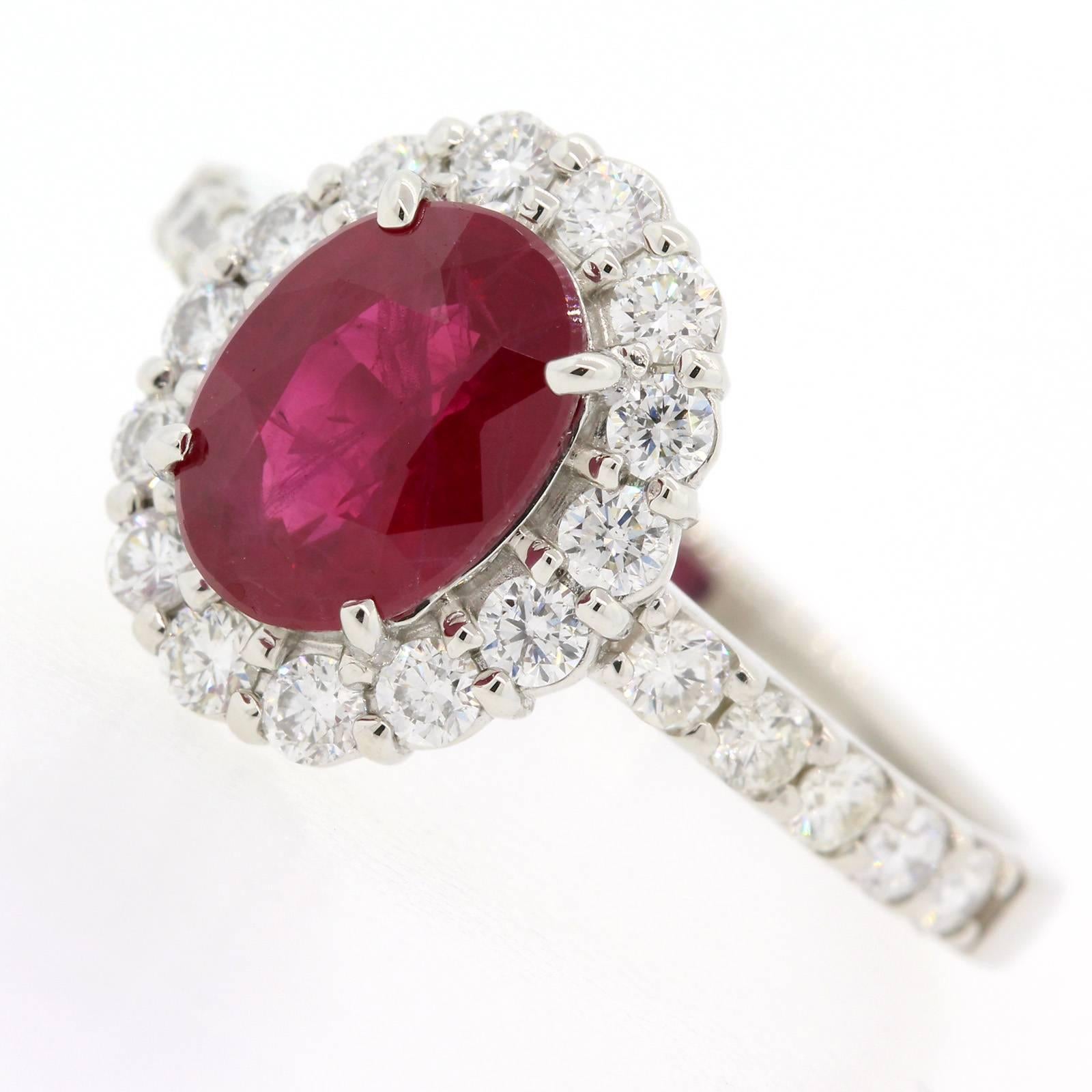 Modern Oval Burma Ruby Diamond Platinum Ring In New Condition In Beverly Hills, CA
