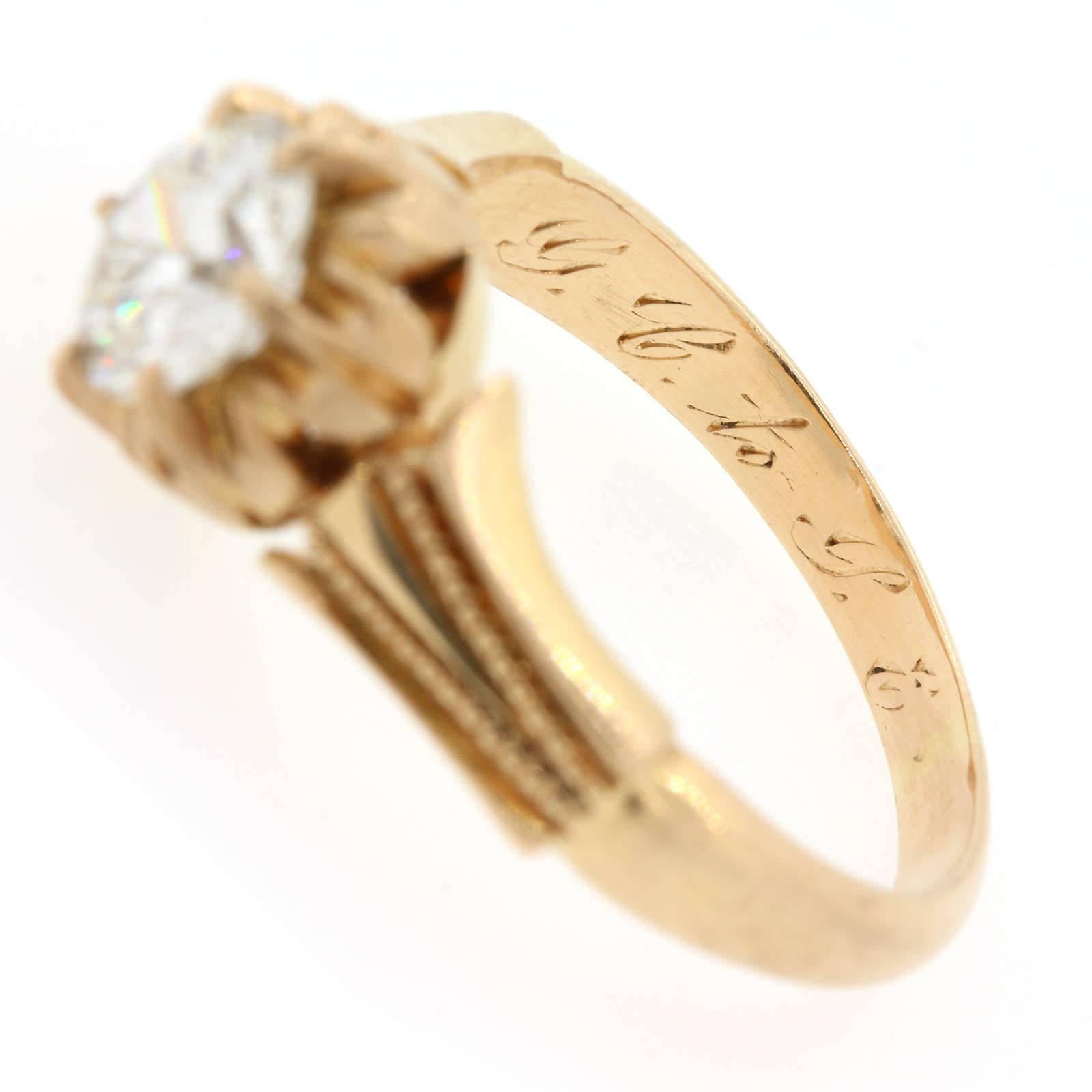 Old European Cut 0.94 Carat Old Cut Diamond Victorian Gold Ring For Sale