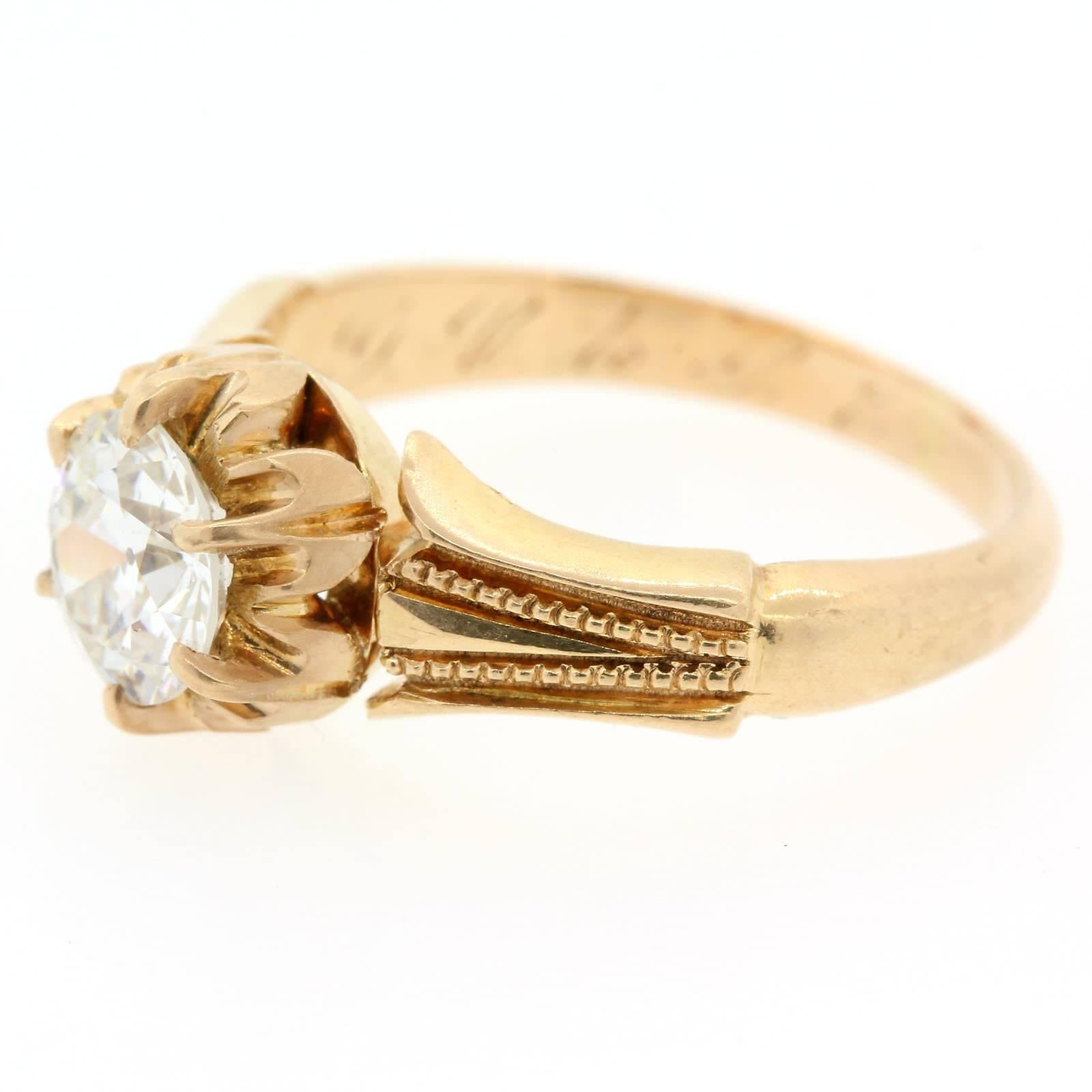 Women's 0.94 Carat Old Cut Diamond Victorian Gold Ring For Sale