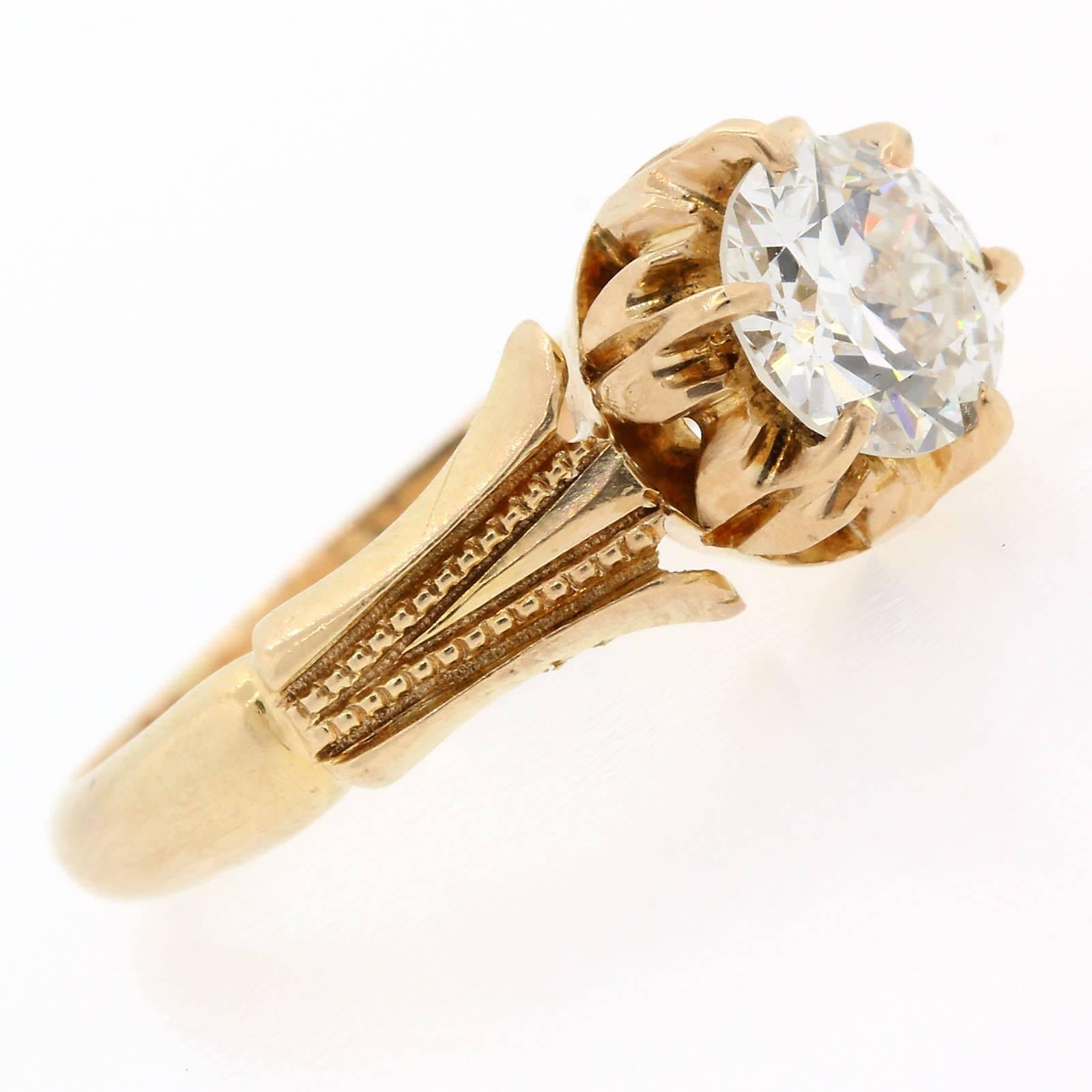 0.94 Carat Old Cut Diamond Victorian Gold Ring For Sale 1