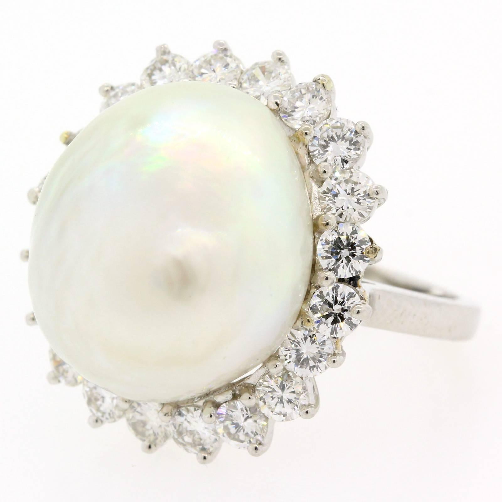 1970s South Sea Pearl Diamond Platinum Ring In New Condition For Sale In Beverly Hills, CA