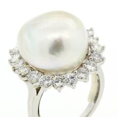 1970s South Sea Pearl Diamond Platinum Ring