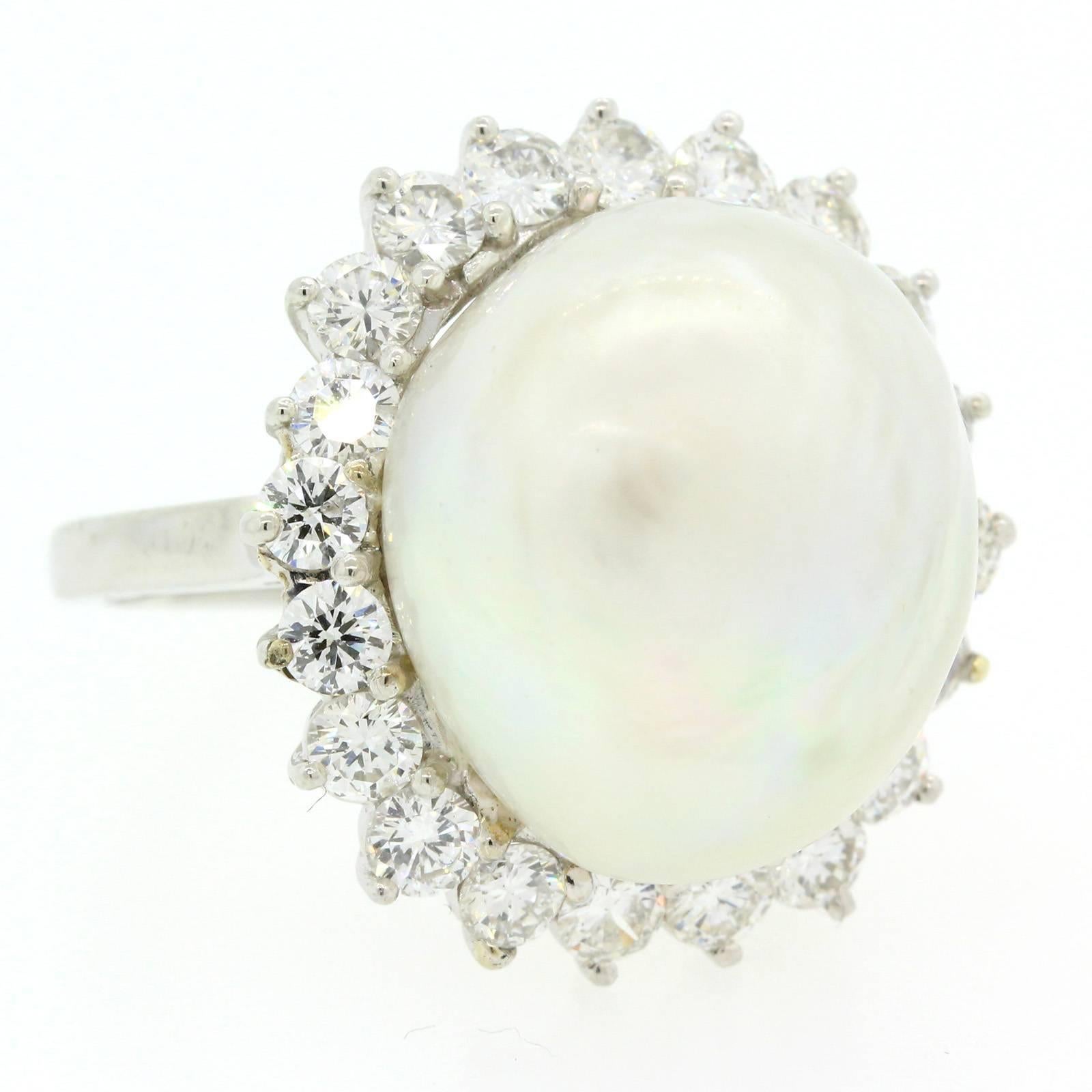 1970s South Sea Pearl Diamond Platinum Ring For Sale 1