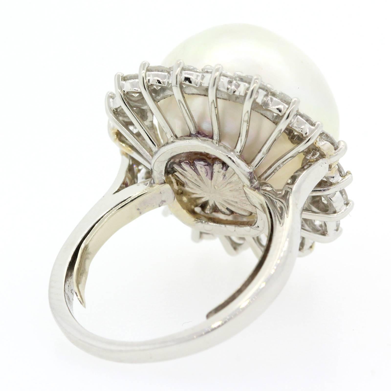 1970s South Sea Pearl Diamond Platinum Ring For Sale 2