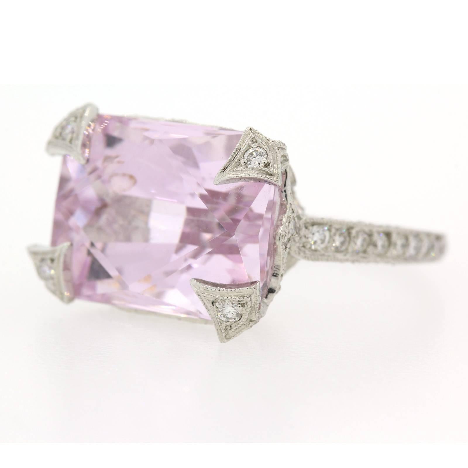 Cathy Waterman Kunzite  Diamond Platinum Ring In New Condition In Beverly Hills, CA