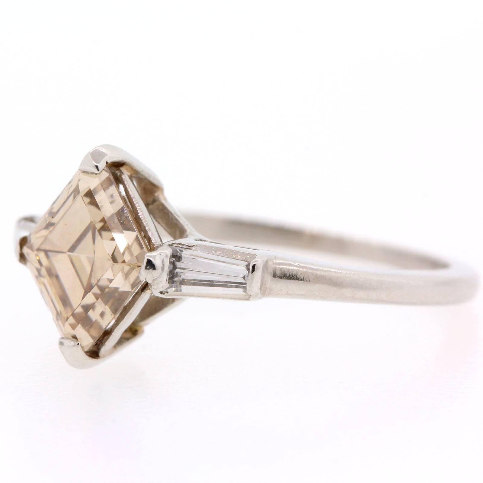 Women's Certified 1.39 Carat Fancy Brown Diamond Cut Diamond Platinum Ring