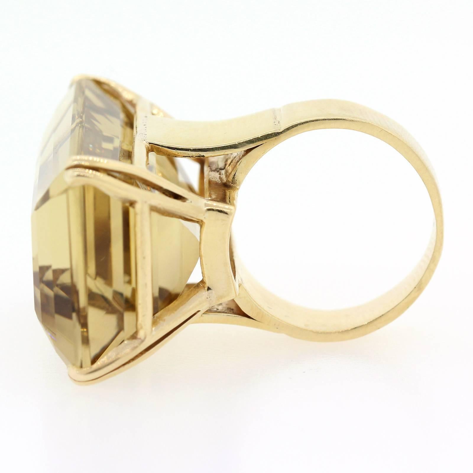 Modern Retro 70 carat Citrine Quartz Gold Ring