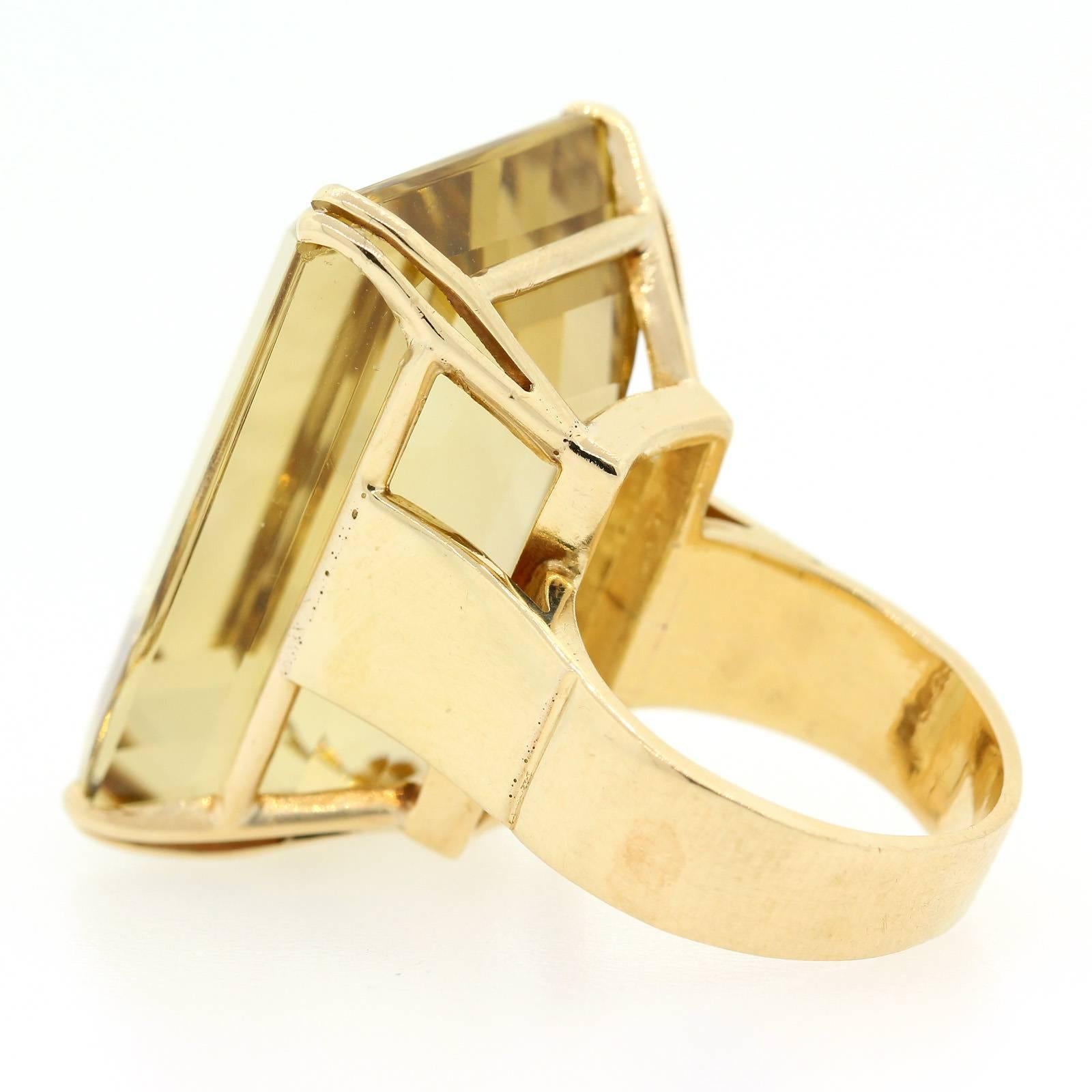 Emerald Cut Retro 70 carat Citrine Quartz Gold Ring