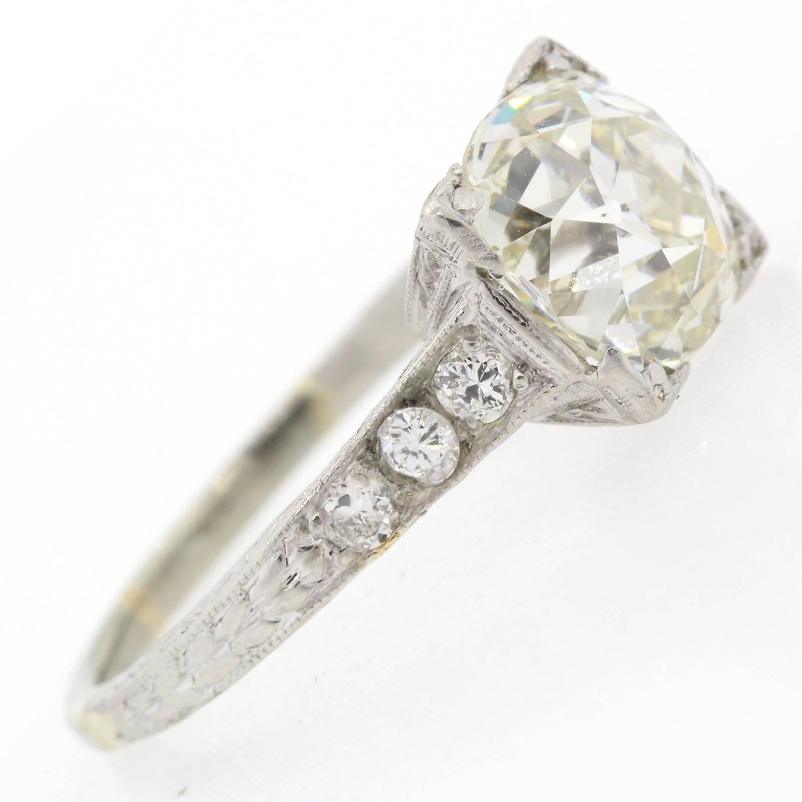 Women's or Men's Certified 2.67 carat Old European Cut Diamond Platinum Ring
